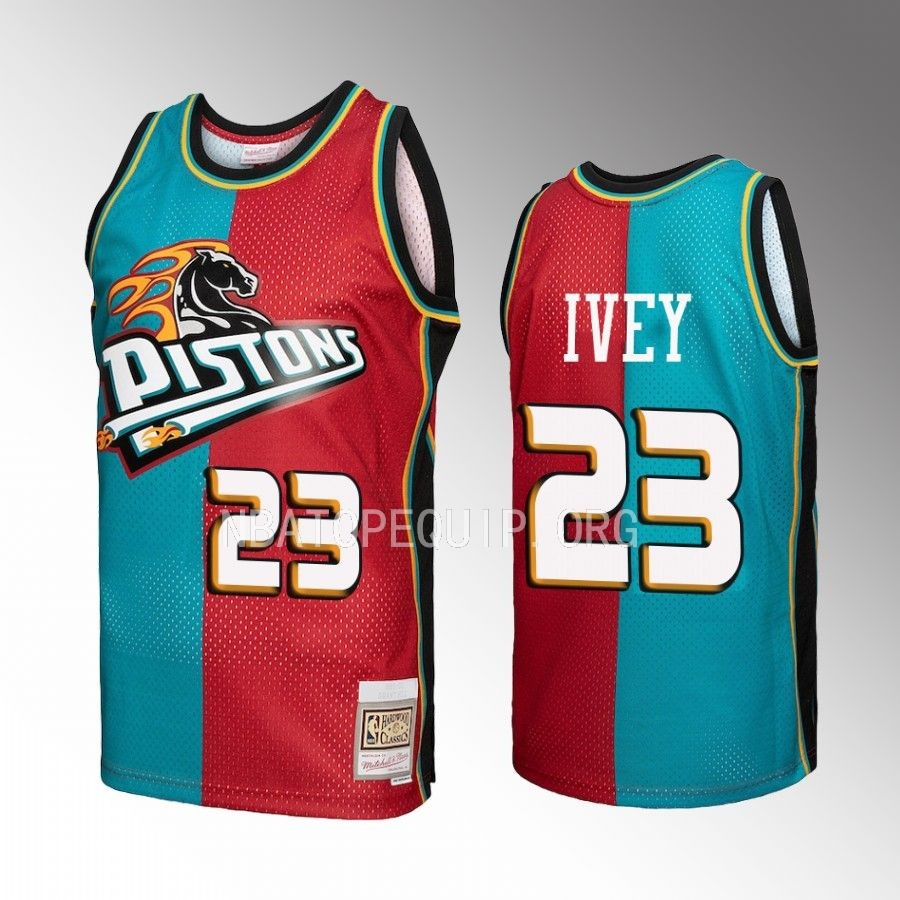 Jaden Ivey #23 Detroit Pistons Hardwood Classics Teal Red Split Swingman Jersey