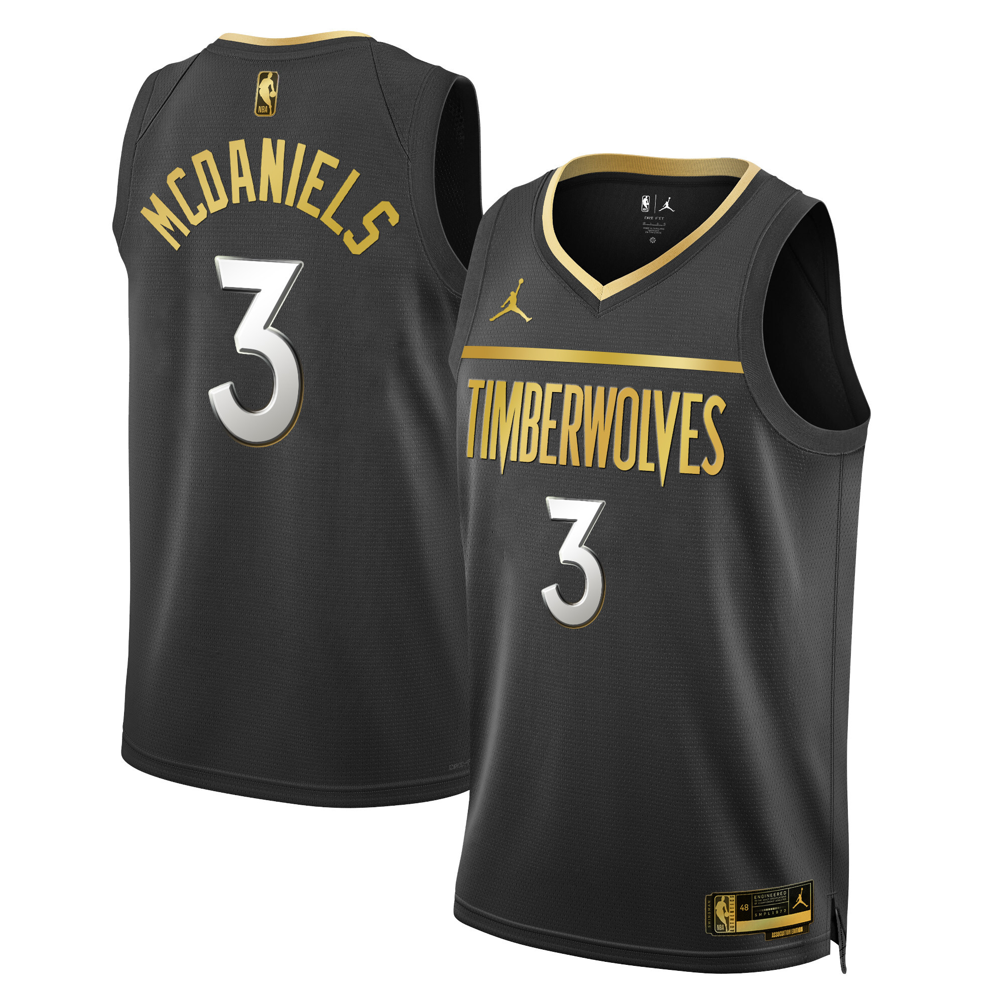 Jaden Mcdaniels Men's Minnesota Timberwolves Swingman Black Gold Jersey - All Stitched