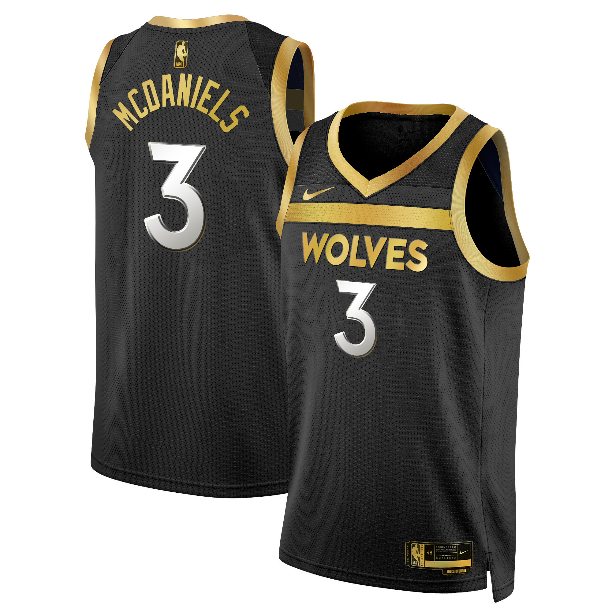 Jaden Mcdaniels Men's Minnesota Timberwolves Swingman V3 Black Gold Jersey - All Stitched