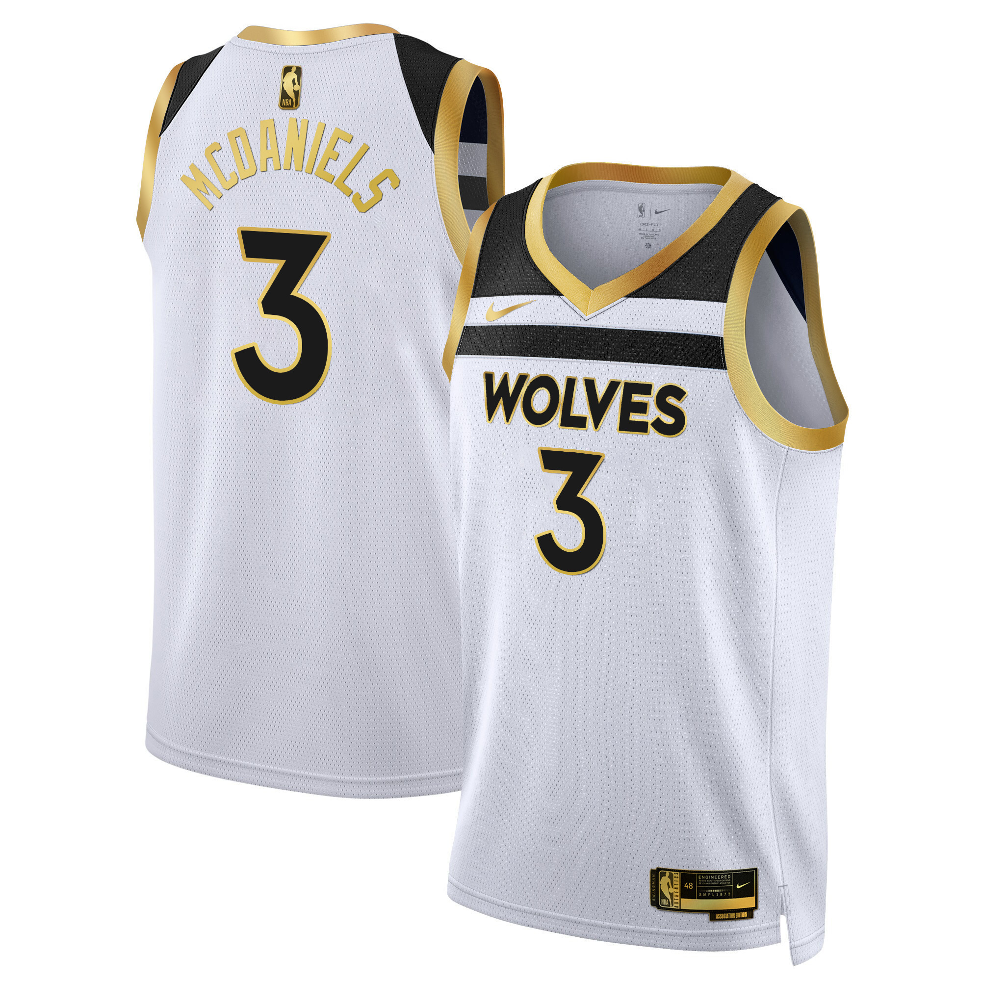 Jaden Mcdaniels Men's Minnesota Timberwolves Swingman V3 White Gold Jersey - All Stitched