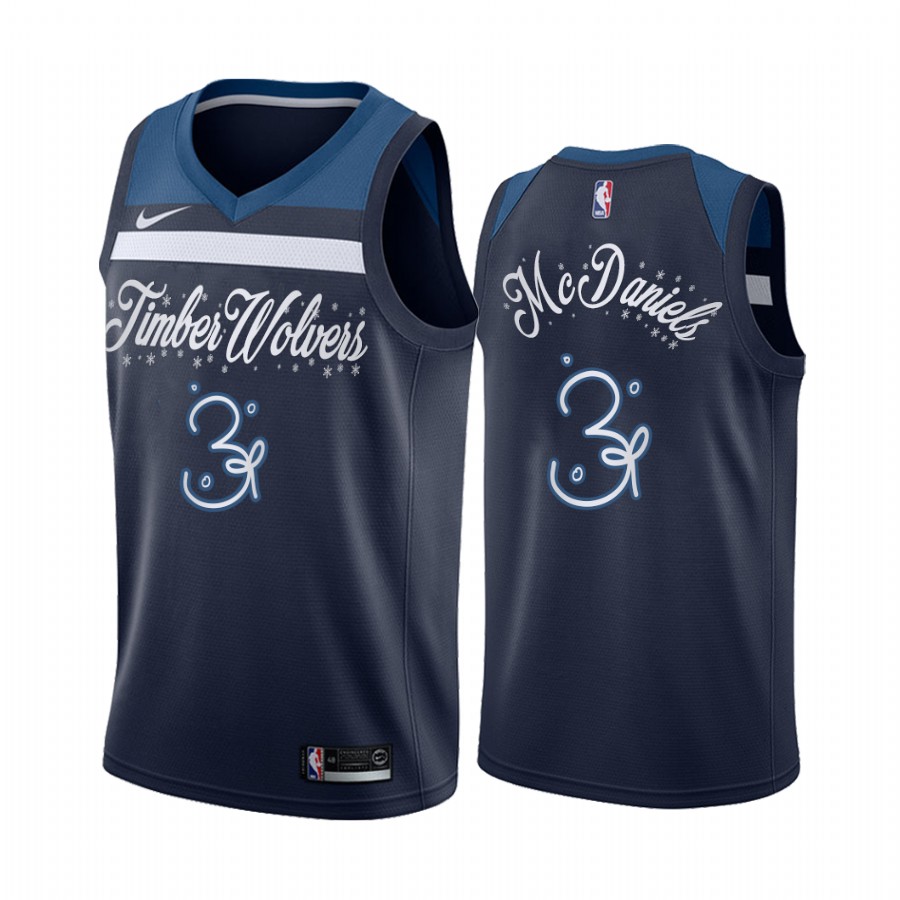 Jaden McDaniels Minnesota Timberwolves Christmas Night Navy Jersey Festive Special Edition