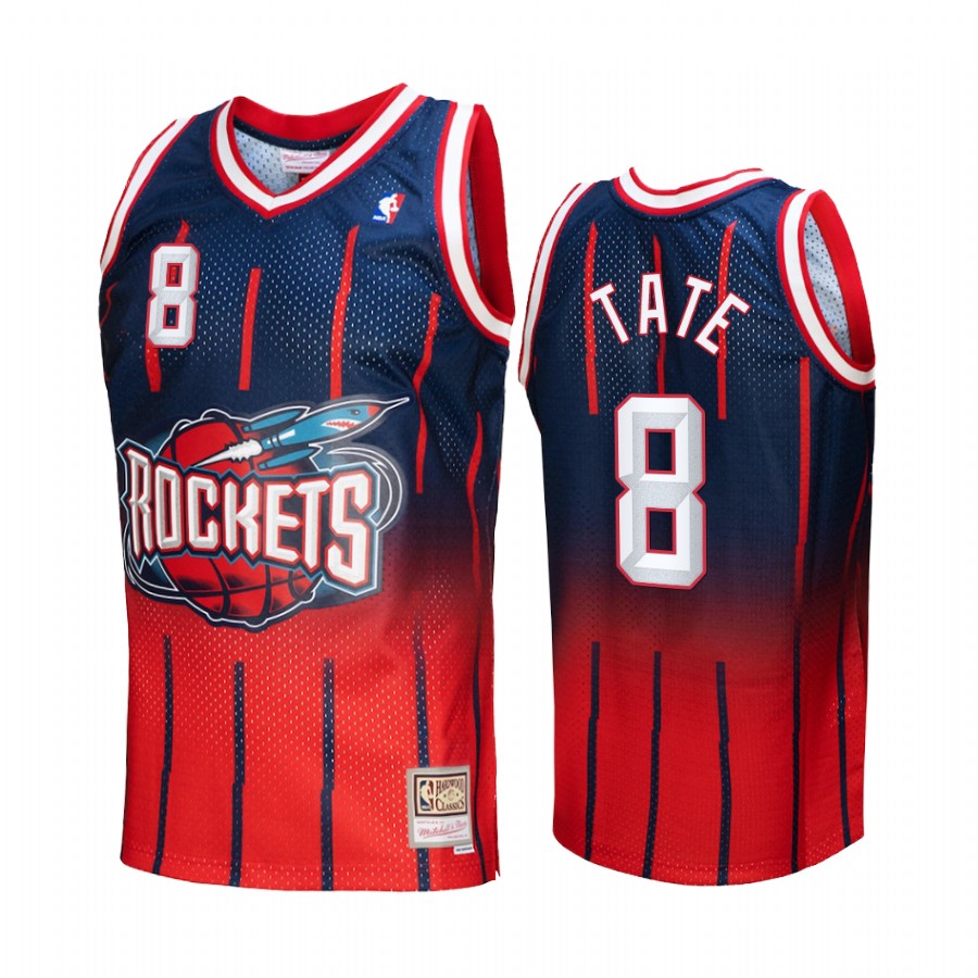 Jae'Sean Tate #8 Houston Rockets Fadeaway Red Navy Hardwood Classics Jersey