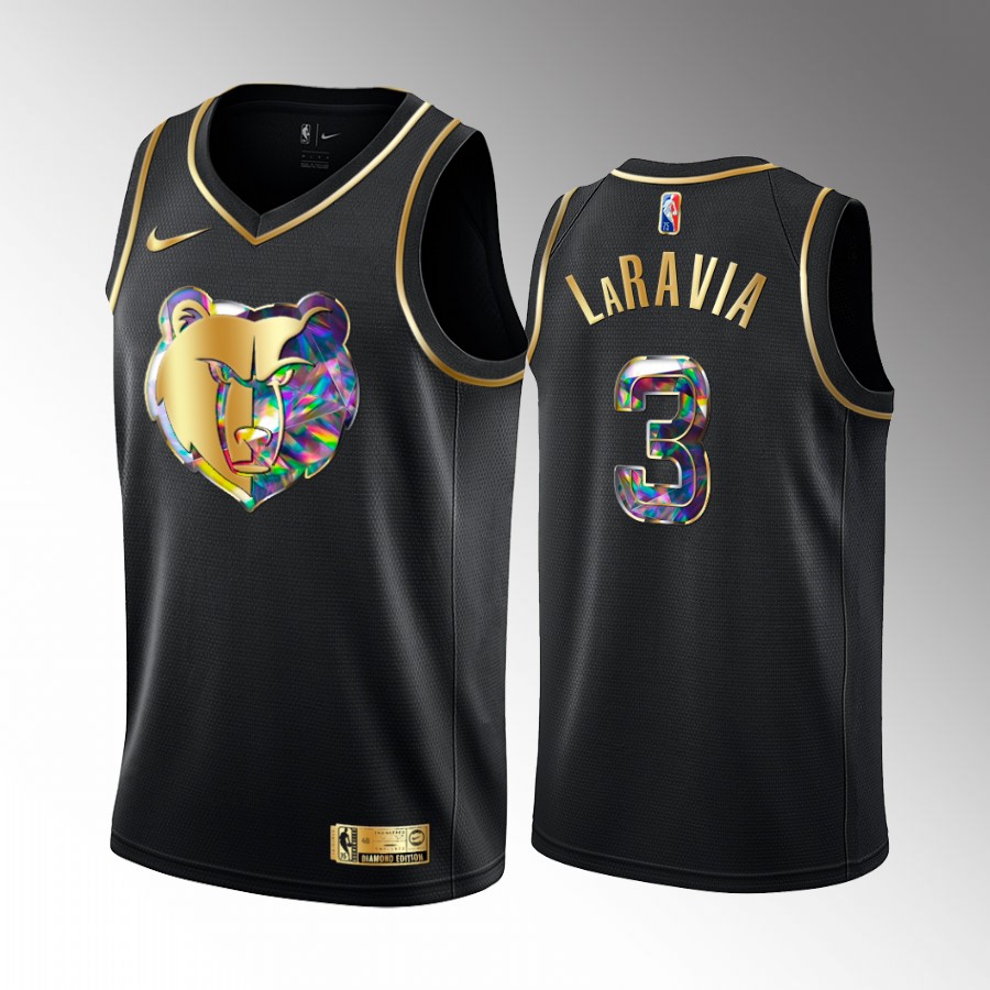 Jake LaRavia #3 Memphis Grizzlies Black Golden Diamond Jersey