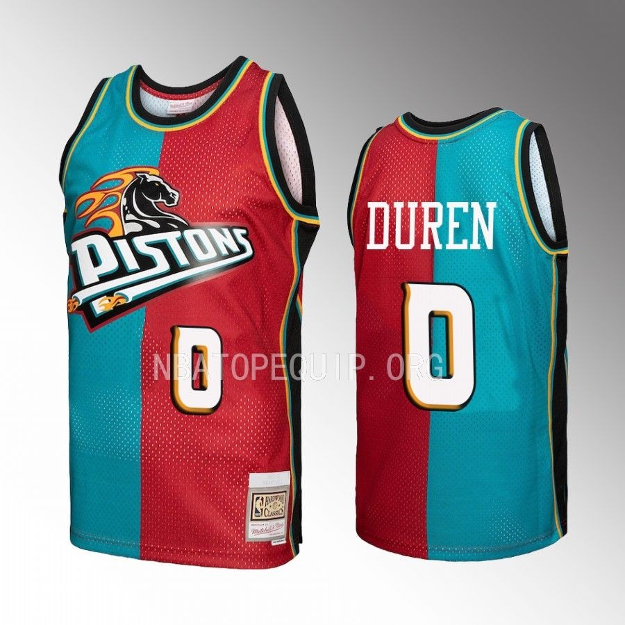 Jalen Duren #0 Detroit Pistons Hardwood Classics Teal Red Split Swingman Jersey