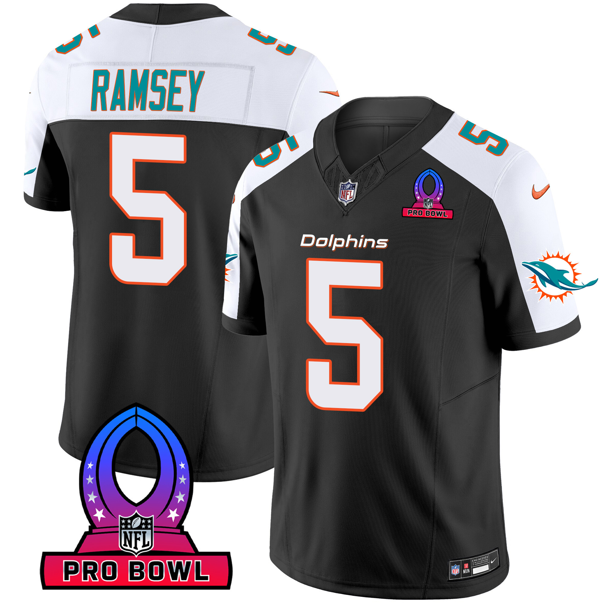 Jalen Ramsey Men's Miami Dolphins Pro Bowl Patch Vapor Black Alternate Jersey