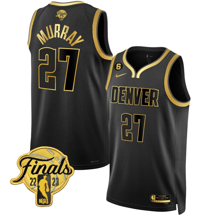 Jamal Murray Denver Nuggets Finals Patch Collection Black Gold Jersey - All Stitched