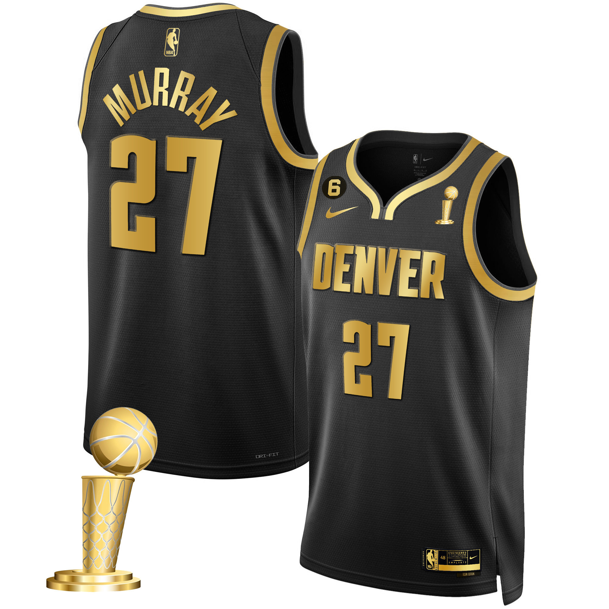 Jamal Murray Men's Denver Nuggets Champions Black & White Gold Black Gold Jersey - All Stitched