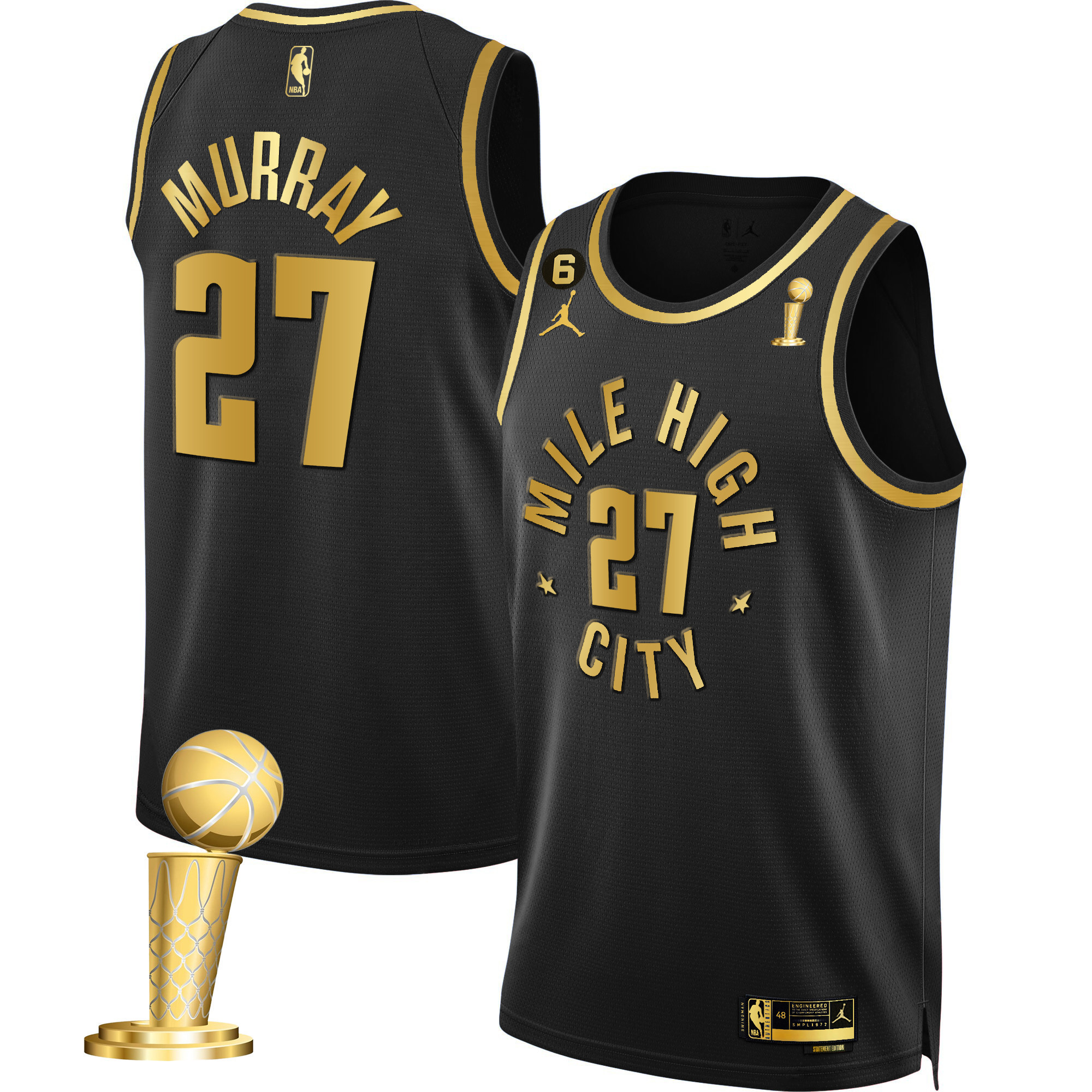 Jamal Murray Men's Denver Nuggets Champions Black & White Gold Statement Black Jersey - All Stitched