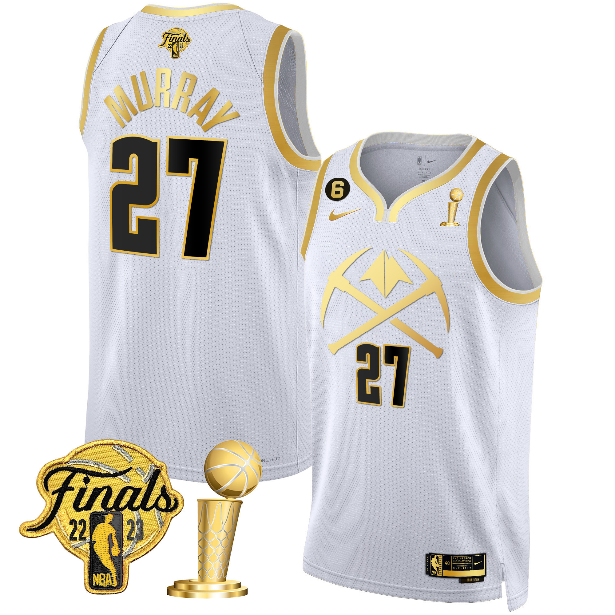 Jamal Murray Men's Denver Nuggets Finals & Champions Patch Gold Special V2 White Gold Jersey - All Stitched