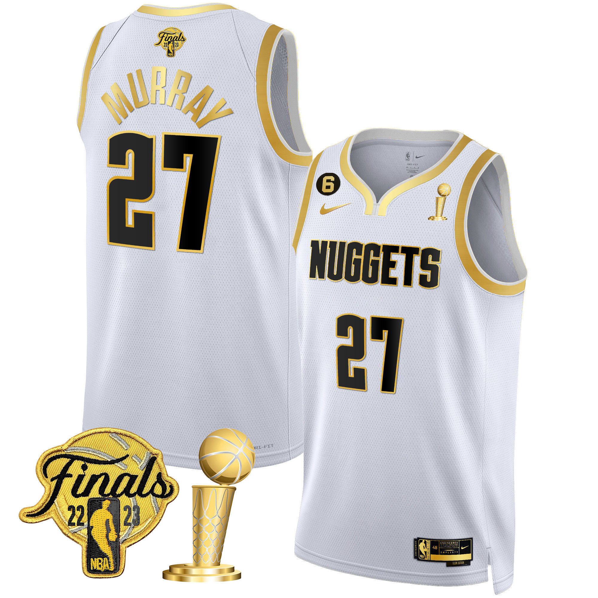 Jamal Murray Men's Denver Nuggets Finals & Champions Patch Gold White Gold Jersey - All Stitched