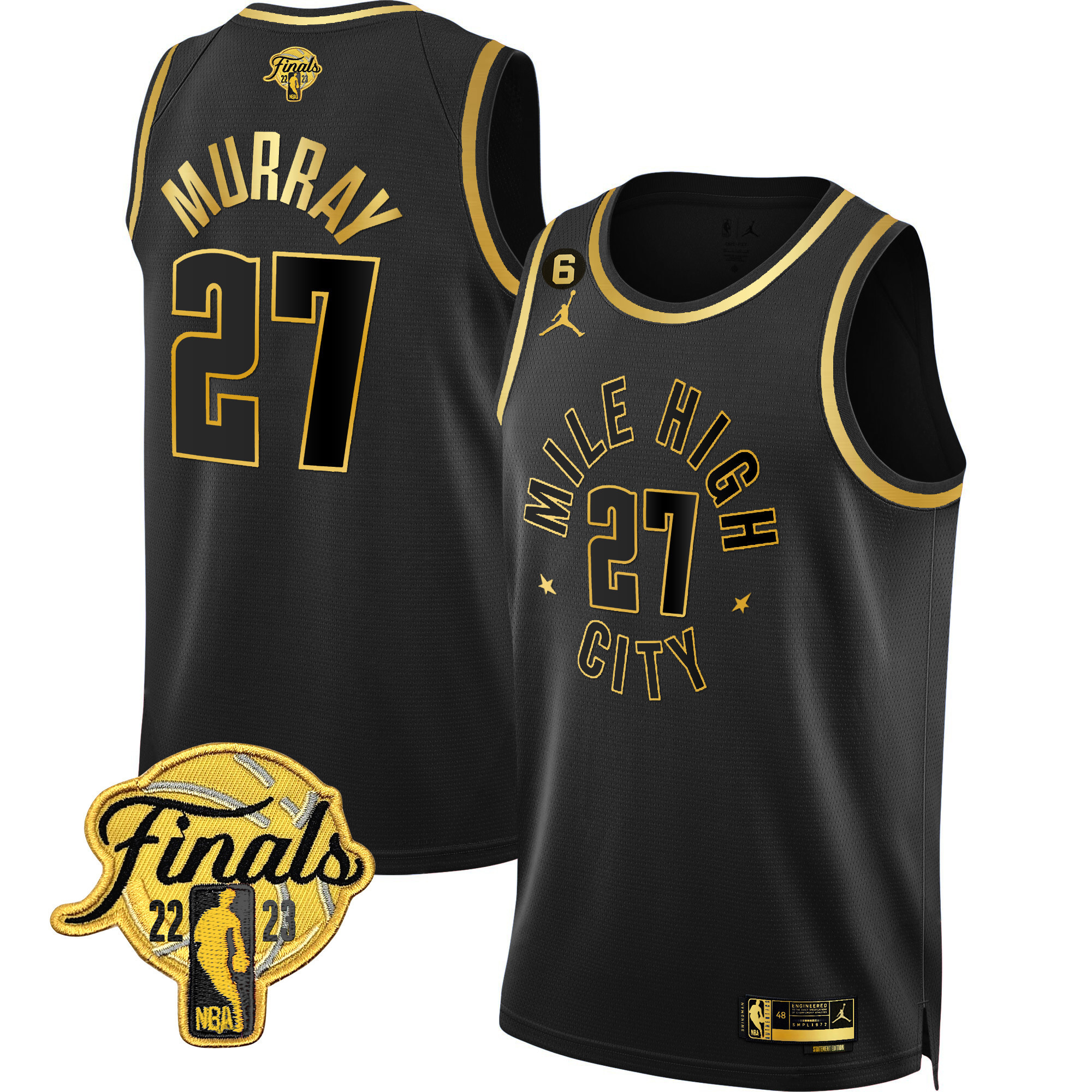 Jamal Murray Men's Denver Nuggets Finals Patch Gold Statement Black Jersey - All Stitched