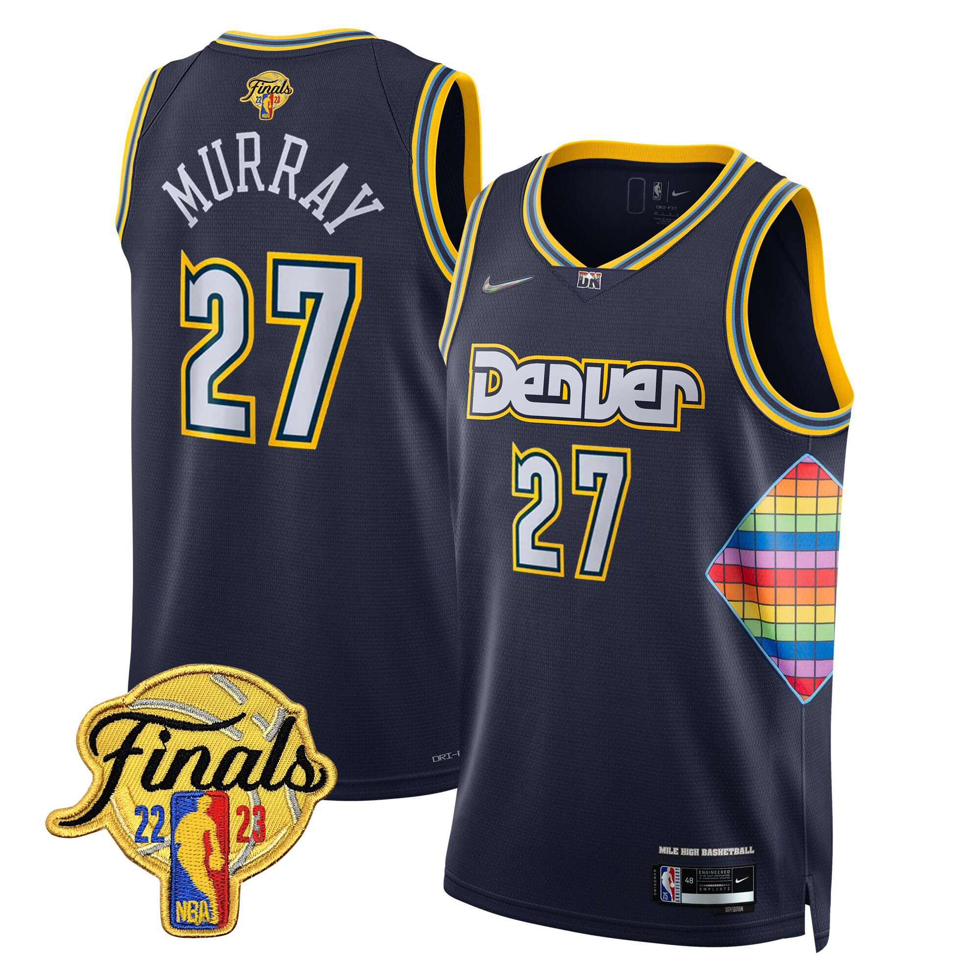 Jamal Murray Men's Denver Nuggets Finals Patch Gold Trim City Navy Jersey - All Stitched