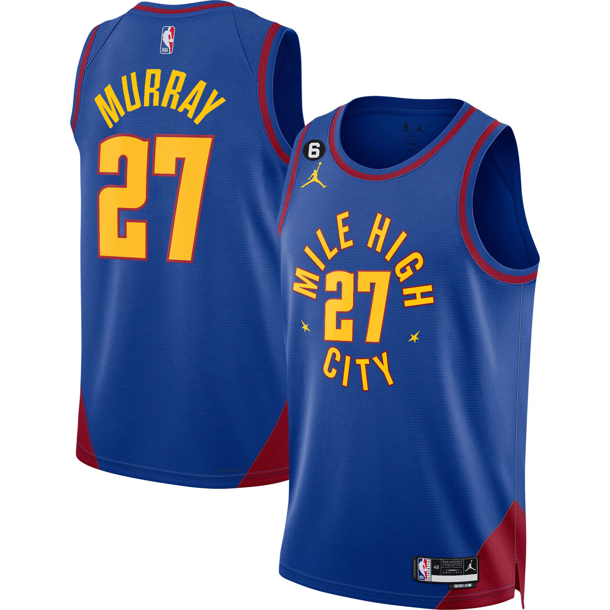 Jamal Murray Men's Denver Nuggets #6 Patch Collection Statement Jersey - All Stitched