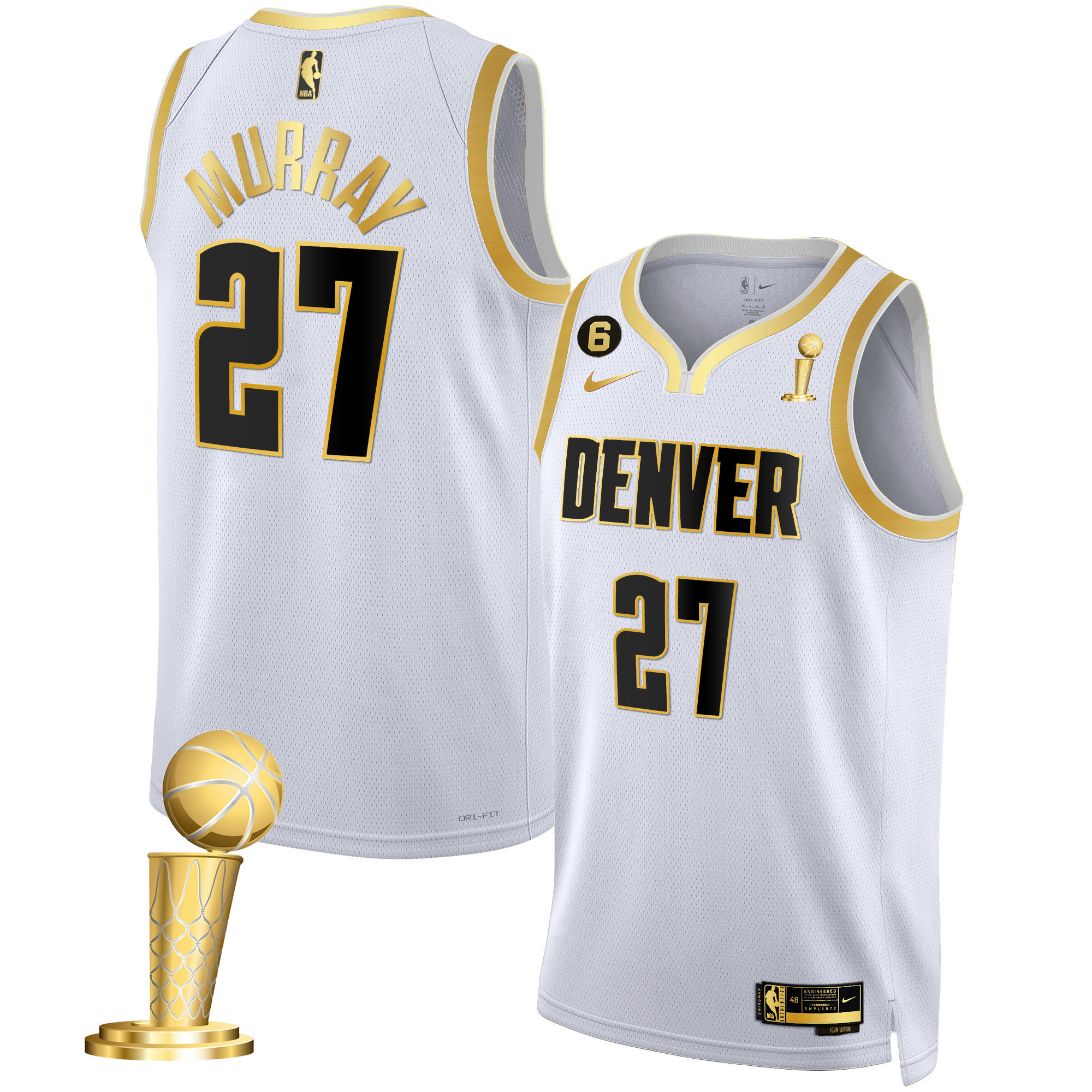 Jamal Murray Youth's Denver Nuggets Champions Collection White Gold Jersey - All Stitched
