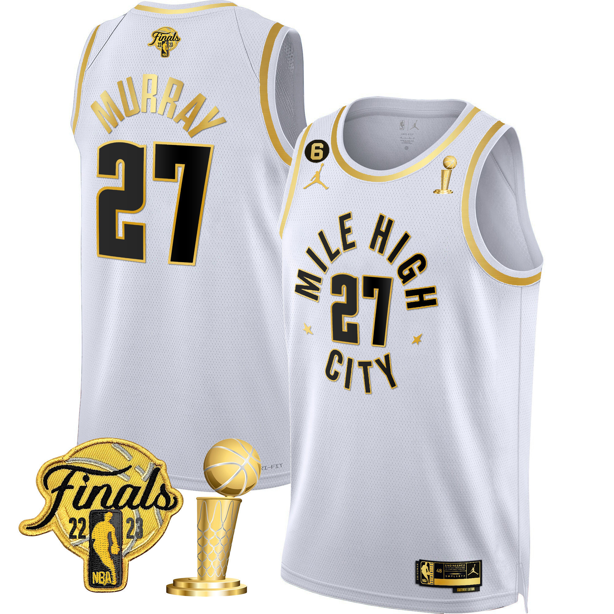 Jamal Murray Youth's Denver Nuggets Finals & Champions Patch Gold Statement White Jersey - All Stitched