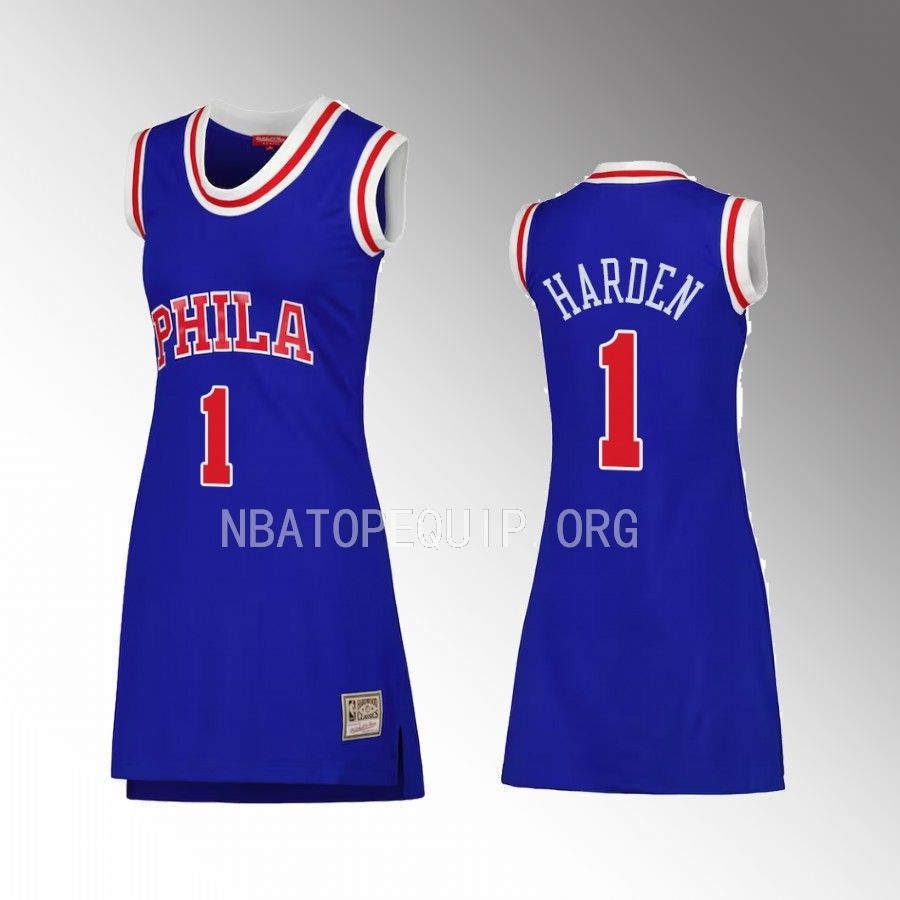 James Harden Philadelphia 76ers #1 Mitchell Ness Dress Jersey Royal 1996 Hardwood Classics Women