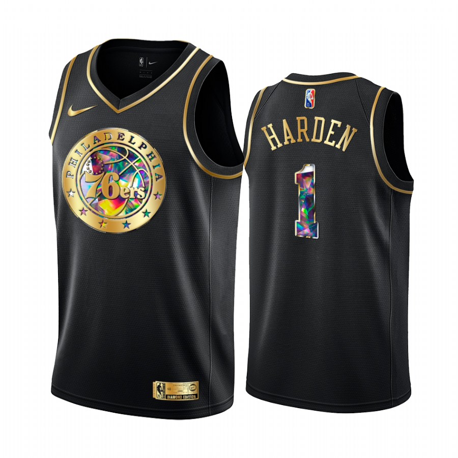 James Harden Philadelphia 76ers Black Diamond Logo Jersey Golden Edition