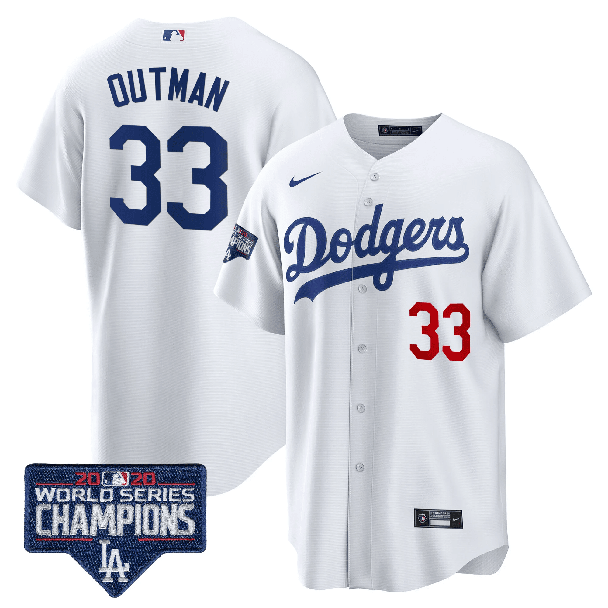 James Outman Men's Los Angeles Dodgers World Series Champions Patch Cool Base White Jersey