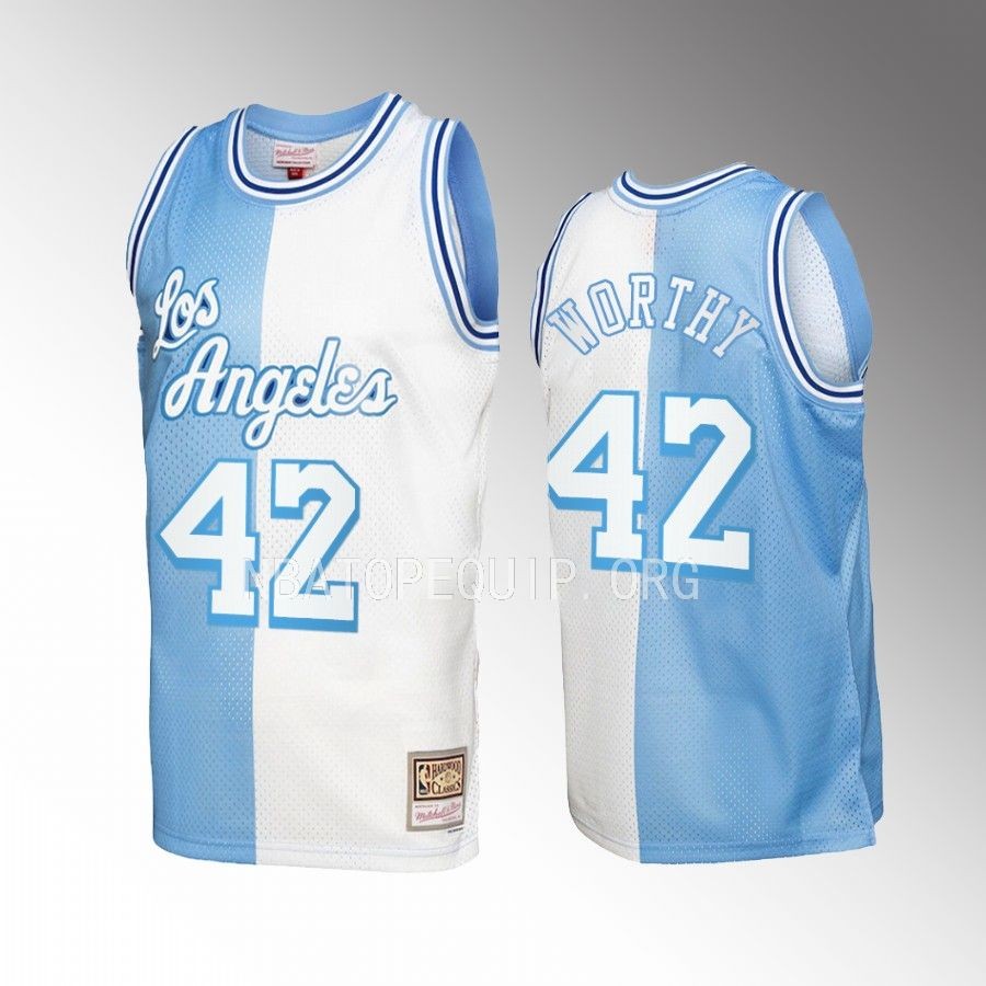 James Worthy #42 Los Angeles Lakers Split Blue White Hardwood Classics Jersey