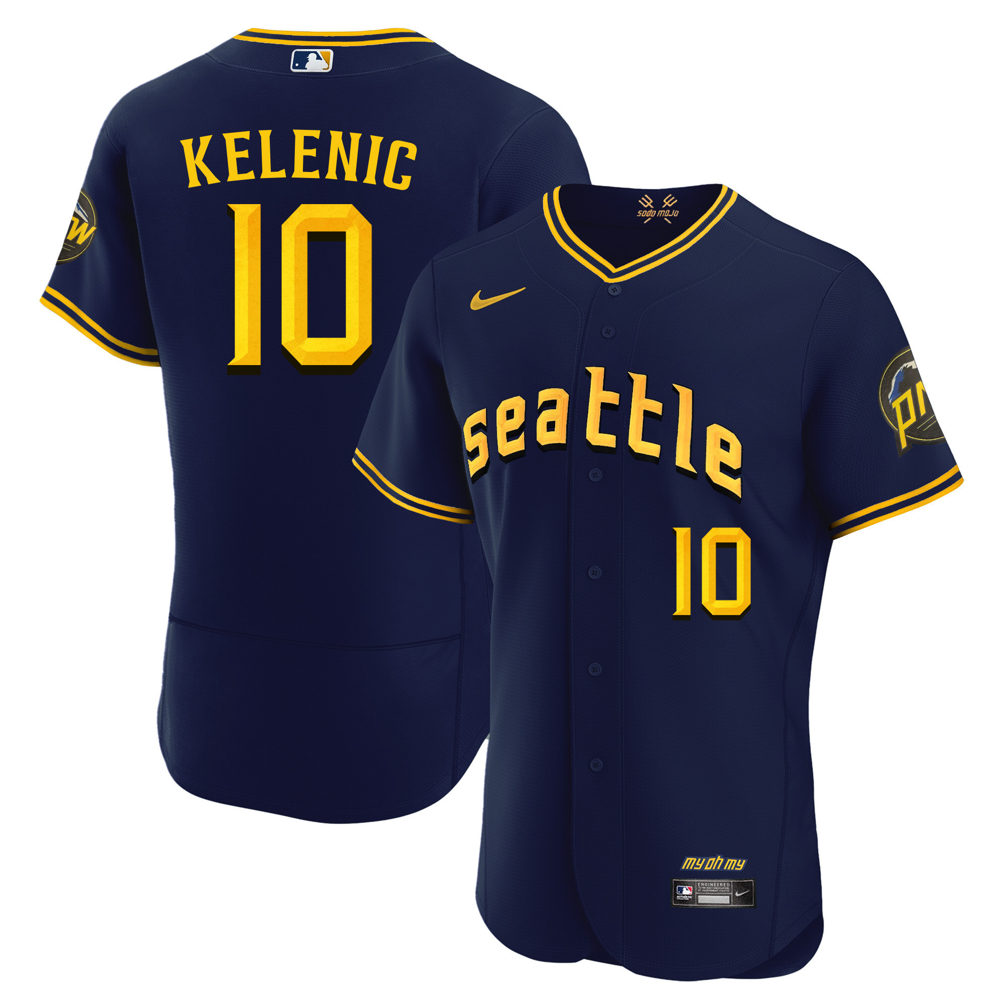 Jarred Kelenic Men's Seattle Mariners City Connect Fan Made Collection Flex Navy Jersey