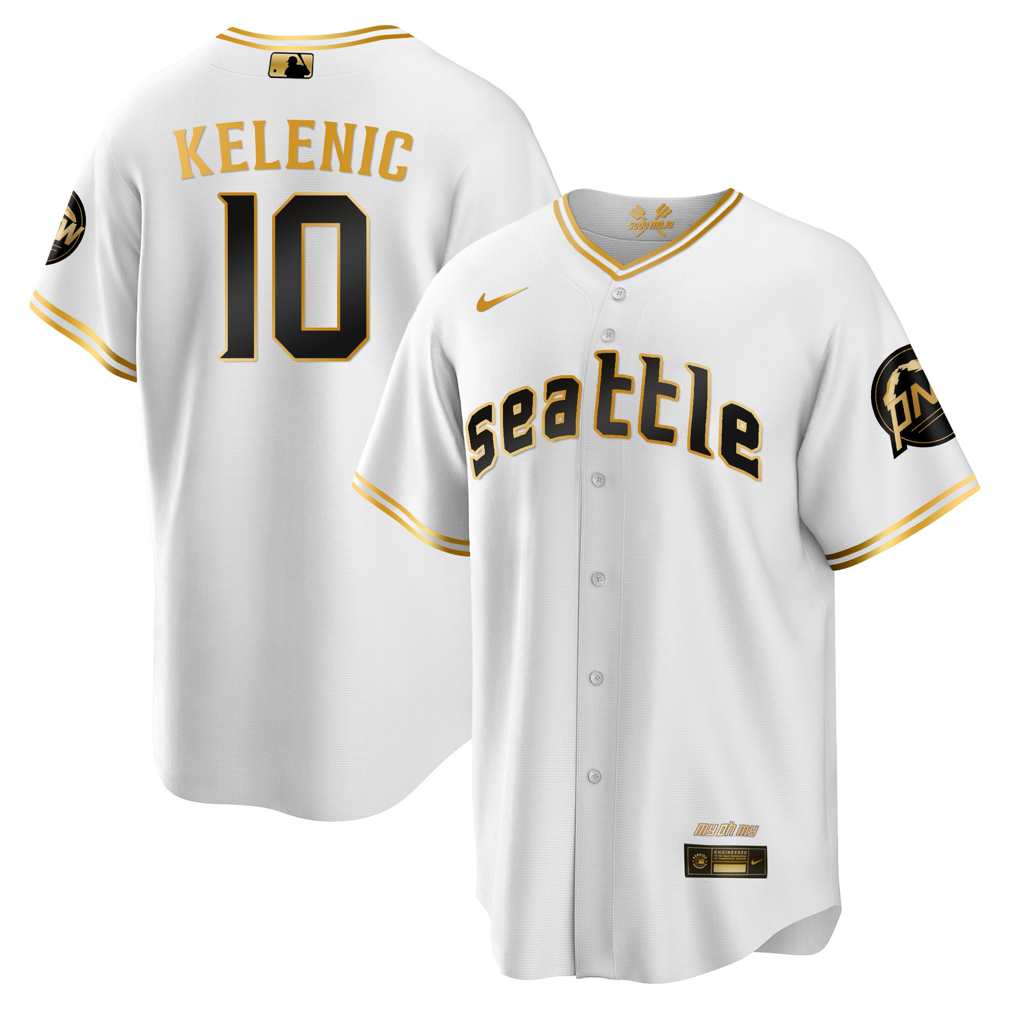 Jarred Kelenic Men's Seattle Mariners City Connect Cool Base White Gold Jersey