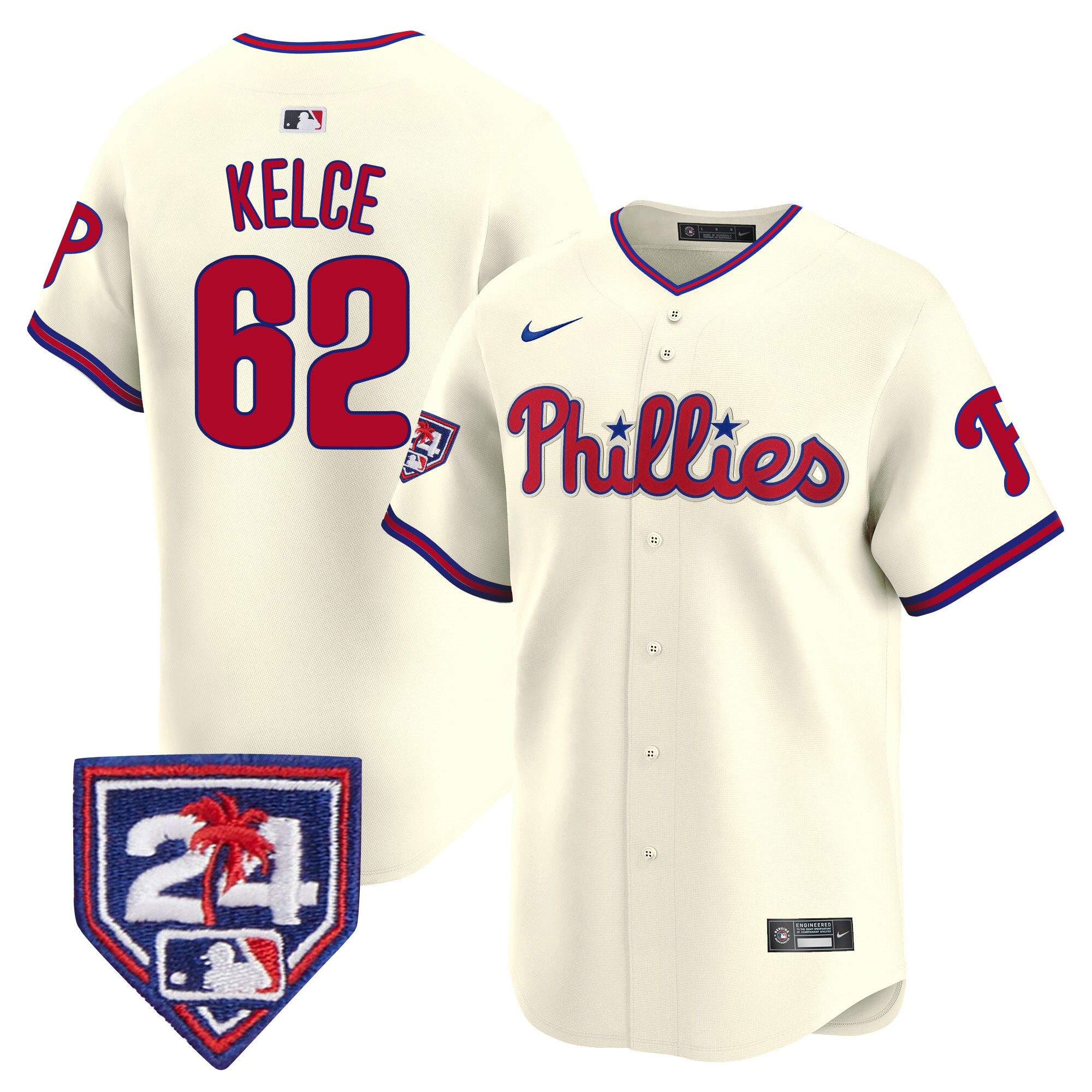 Jason Kelce Men's Philadelphia Phillies Spring Training Patch Vapor Premier Limited Cream Jersey