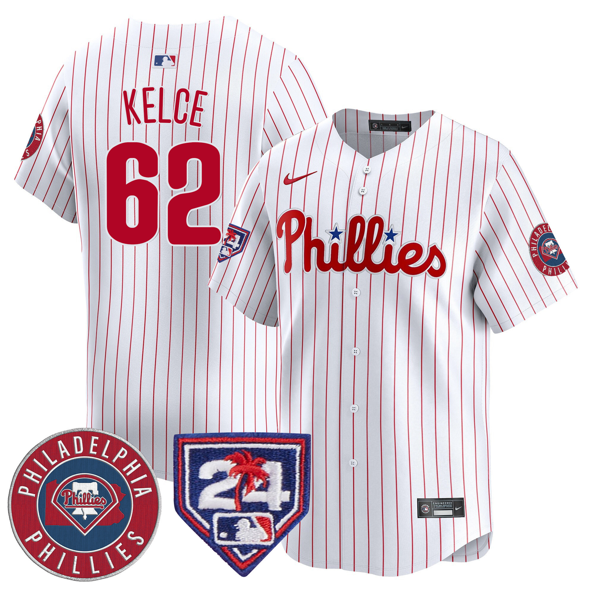 Jason Kelce Men's Philadelphia Phillies Spring Training Patch Vapor Premier Limited V2 White Jersey
