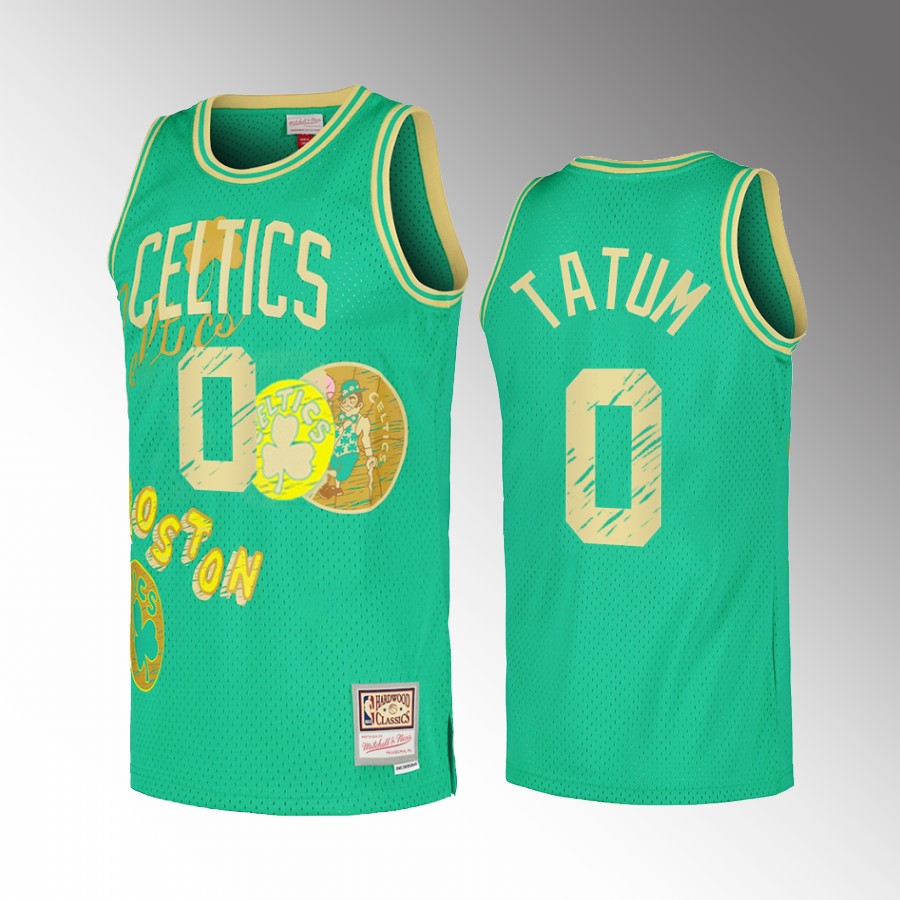 Jayson Tatum #0 Boston Celtics Sidewalk Sketch Green Hardwood Classics Jersey