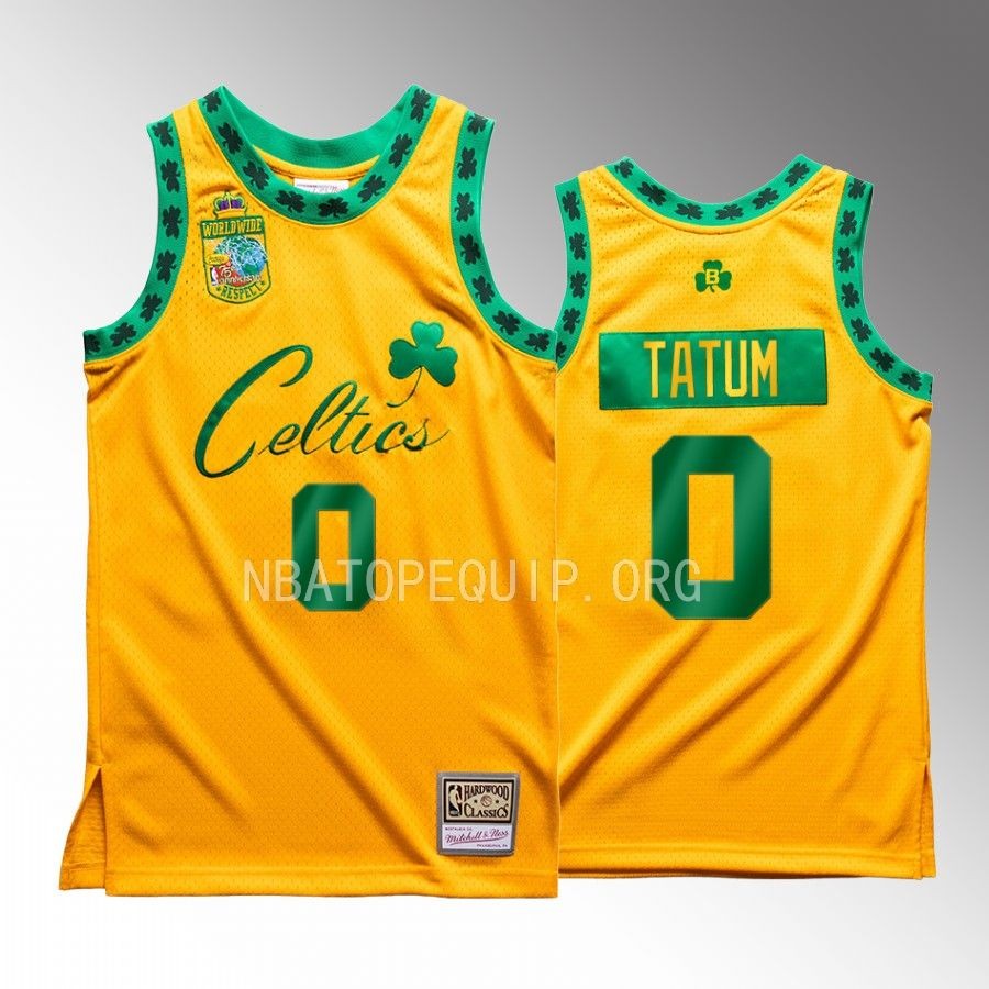 Jayson Tatum Bodega X Mitchell Ness Boston Celtics #0 Gold Jersey Worldwide Respect