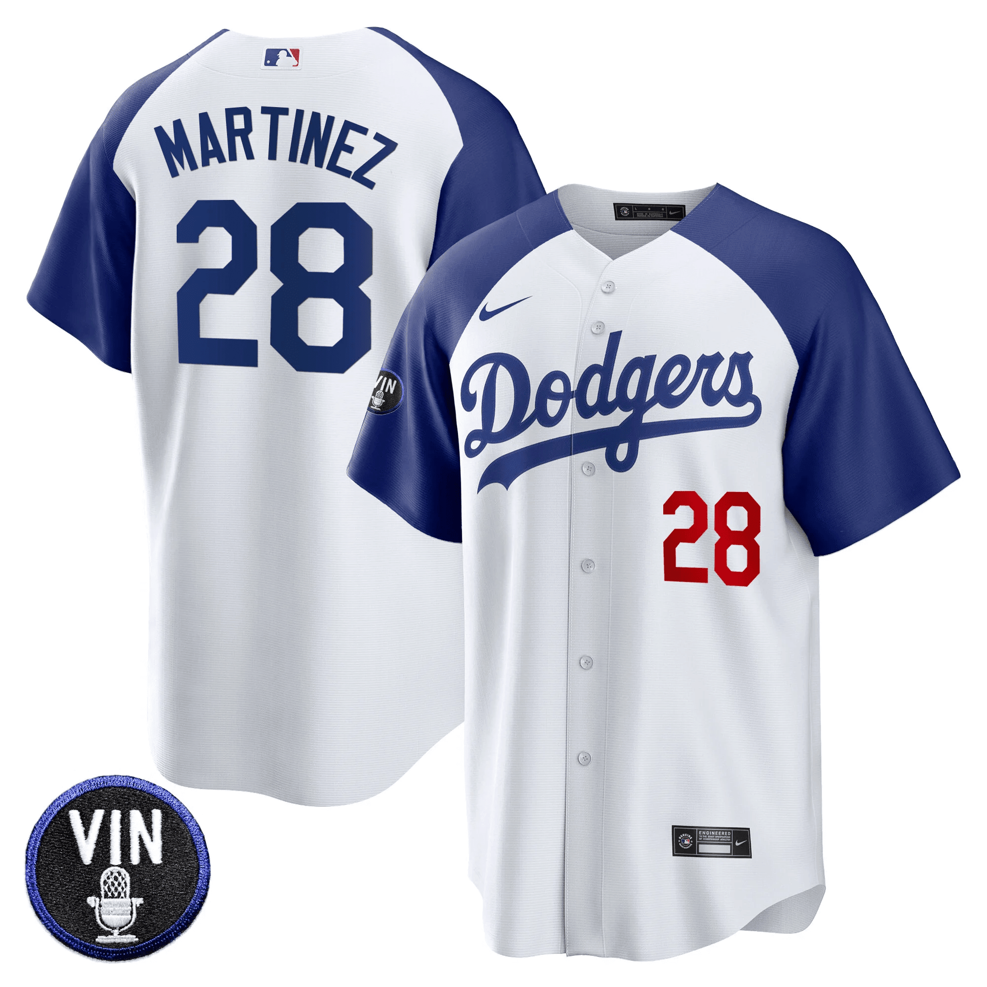 J.D. Martinez Men's Los Angeles Dodgers Vin Scully Patch Cool Base Alternate White Jersey