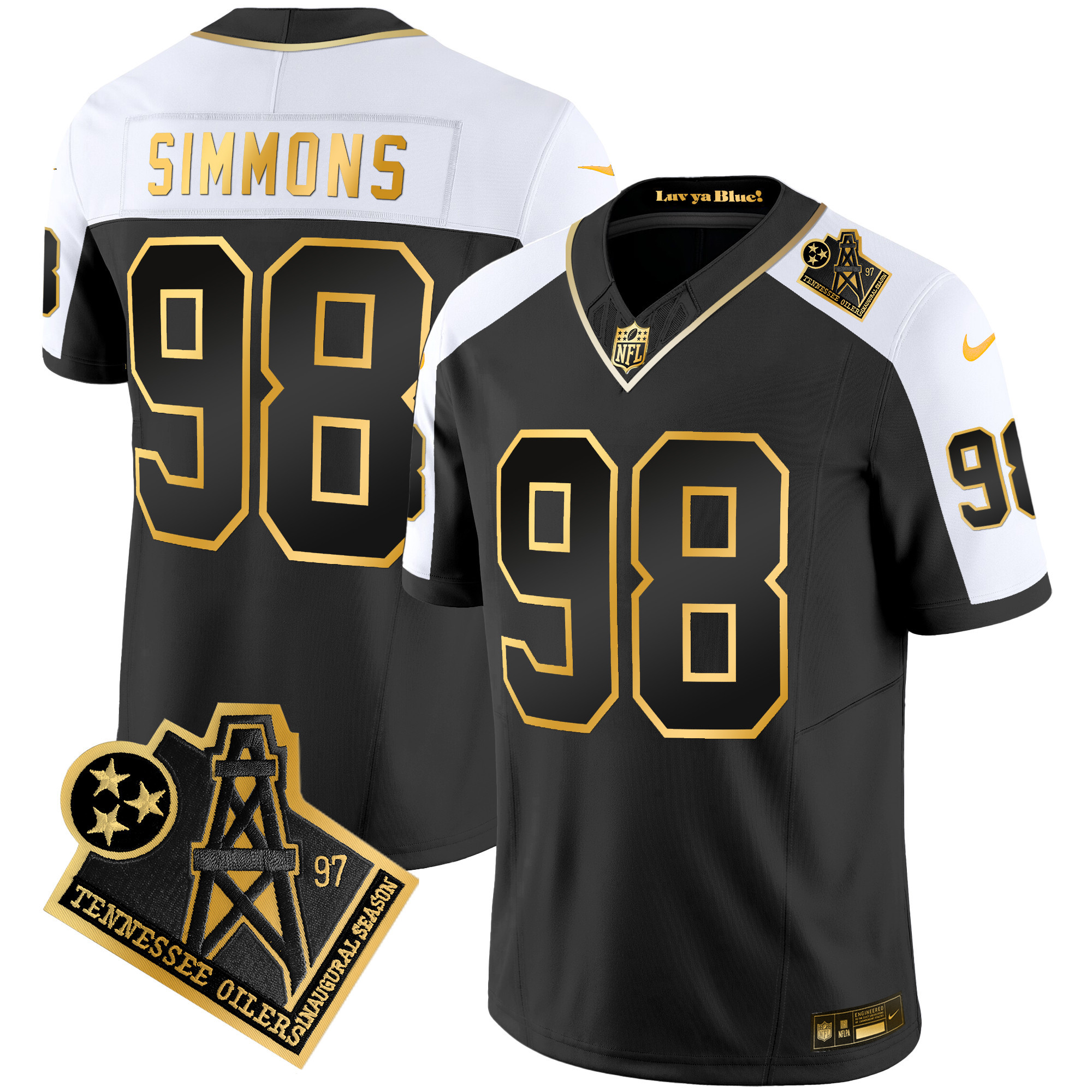 Jeffery Simmons Men's Tennessee Titans 1997 Throwback Gold Vapor Alternate Jersey