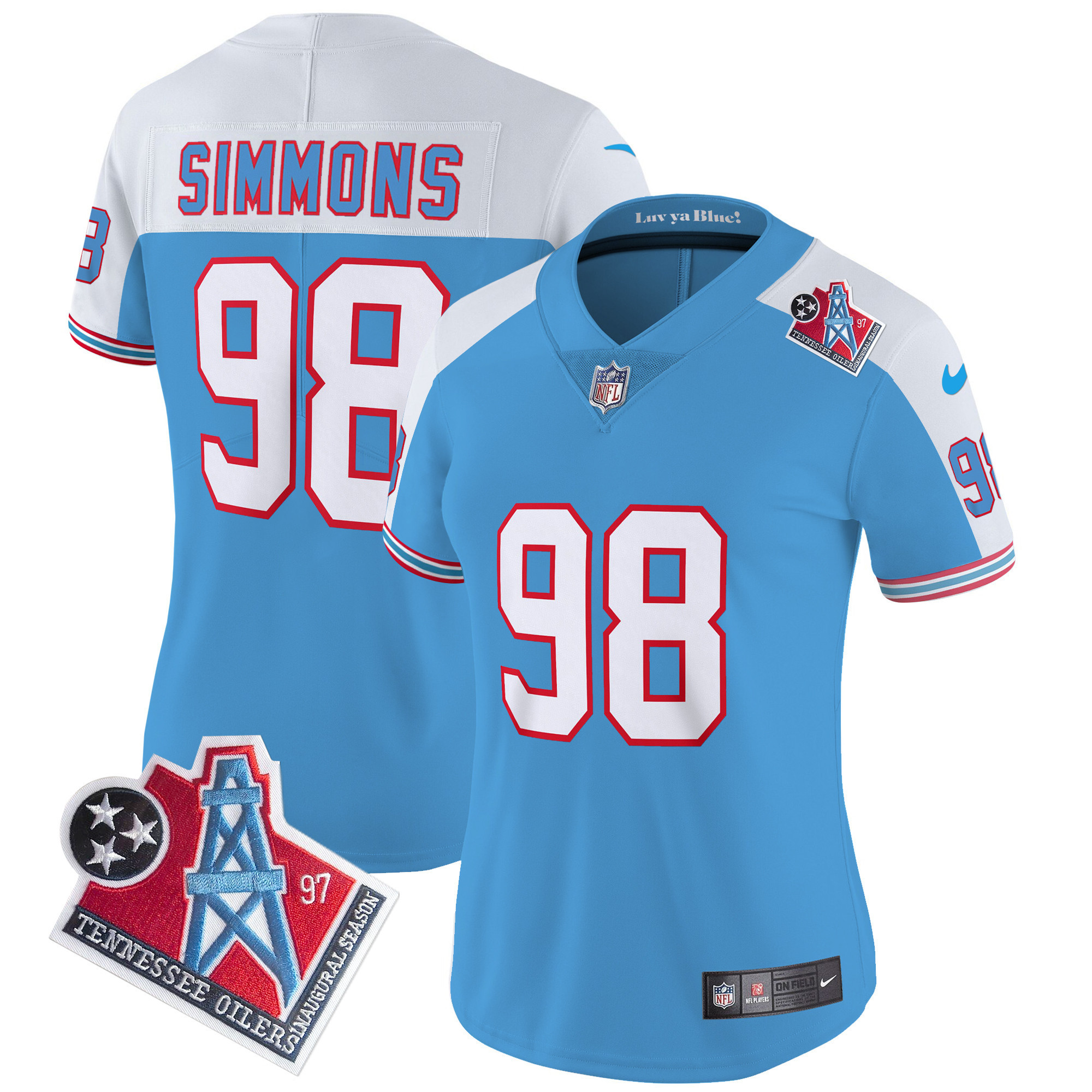 Jeffery Simmons Women's Tennessee Titans 1997 Throwback Limited Vapor Alternate Jersey