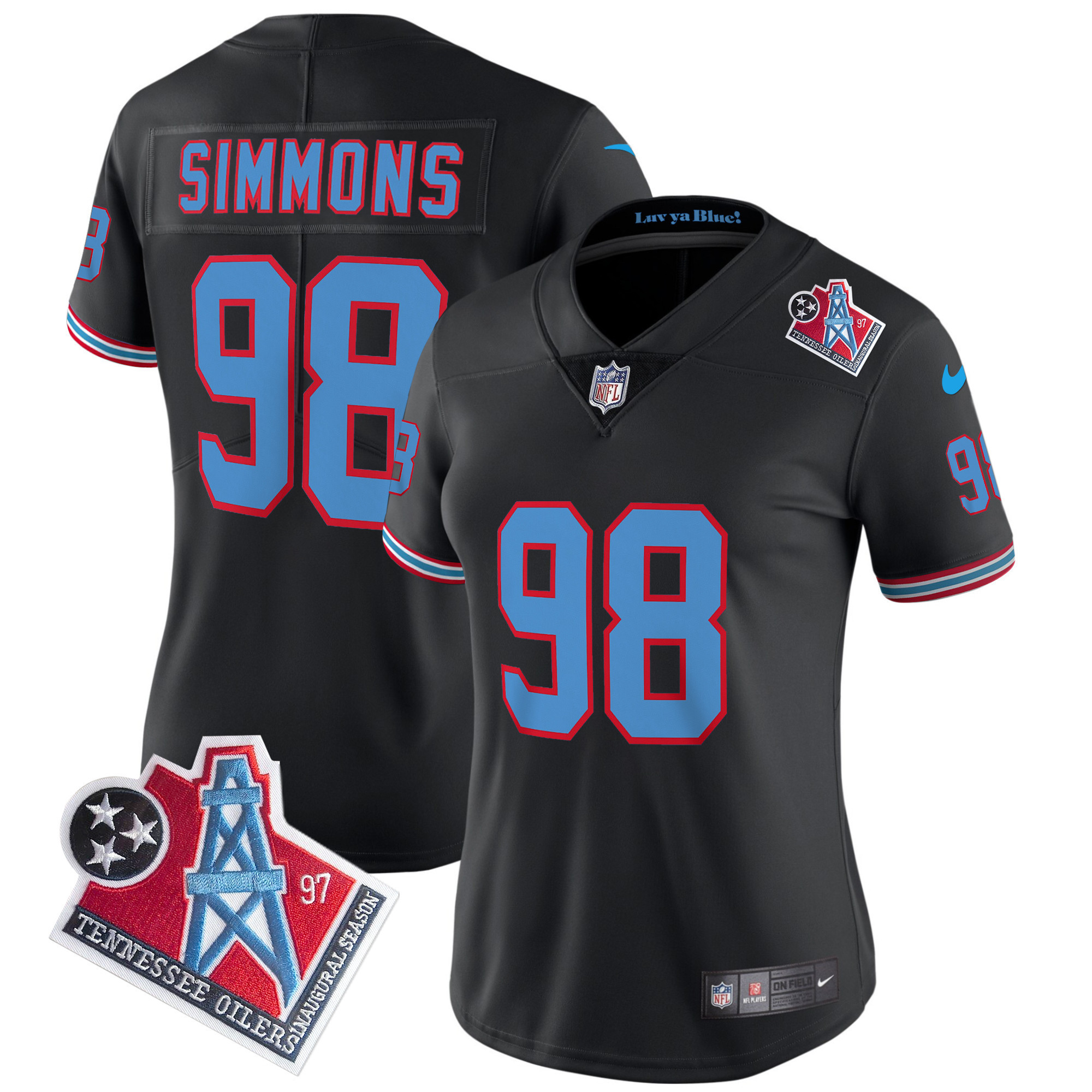 Jeffery Simmons Women's Tennessee Titans 1997 Throwback Limited Vapor Black Jersey