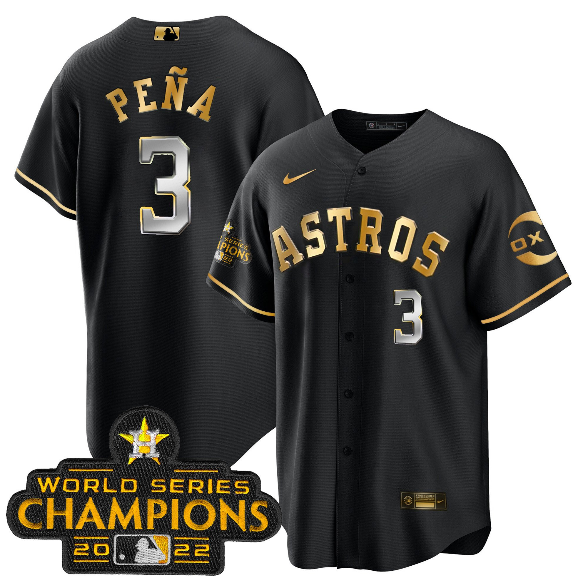 Jeremy Pena Houston Astros Champions Black Gold Rush Cool Base Jersey
