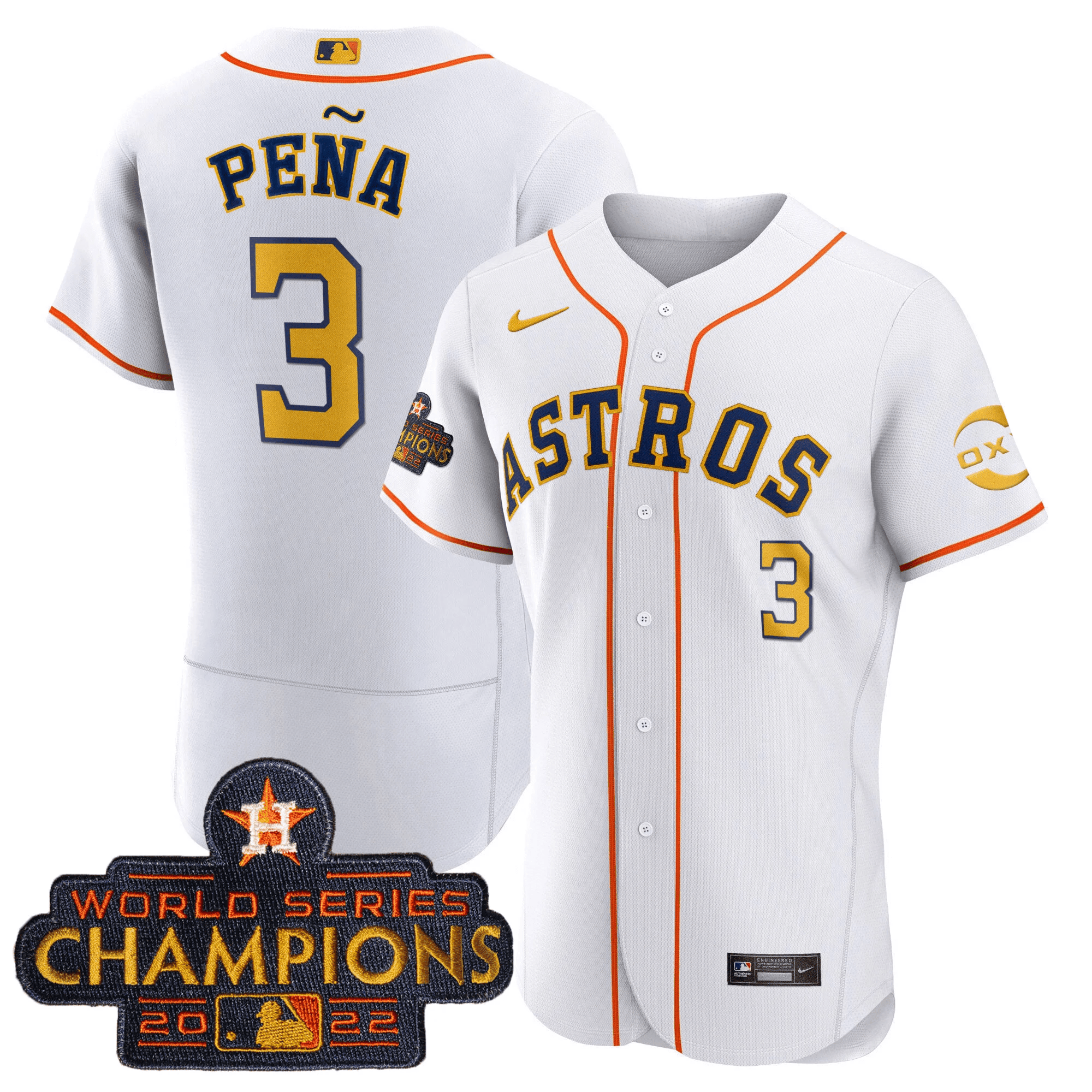 Jeremy Pena Houston Astros Champions Gold Rush Oxy Patch Flex Base Jersey
