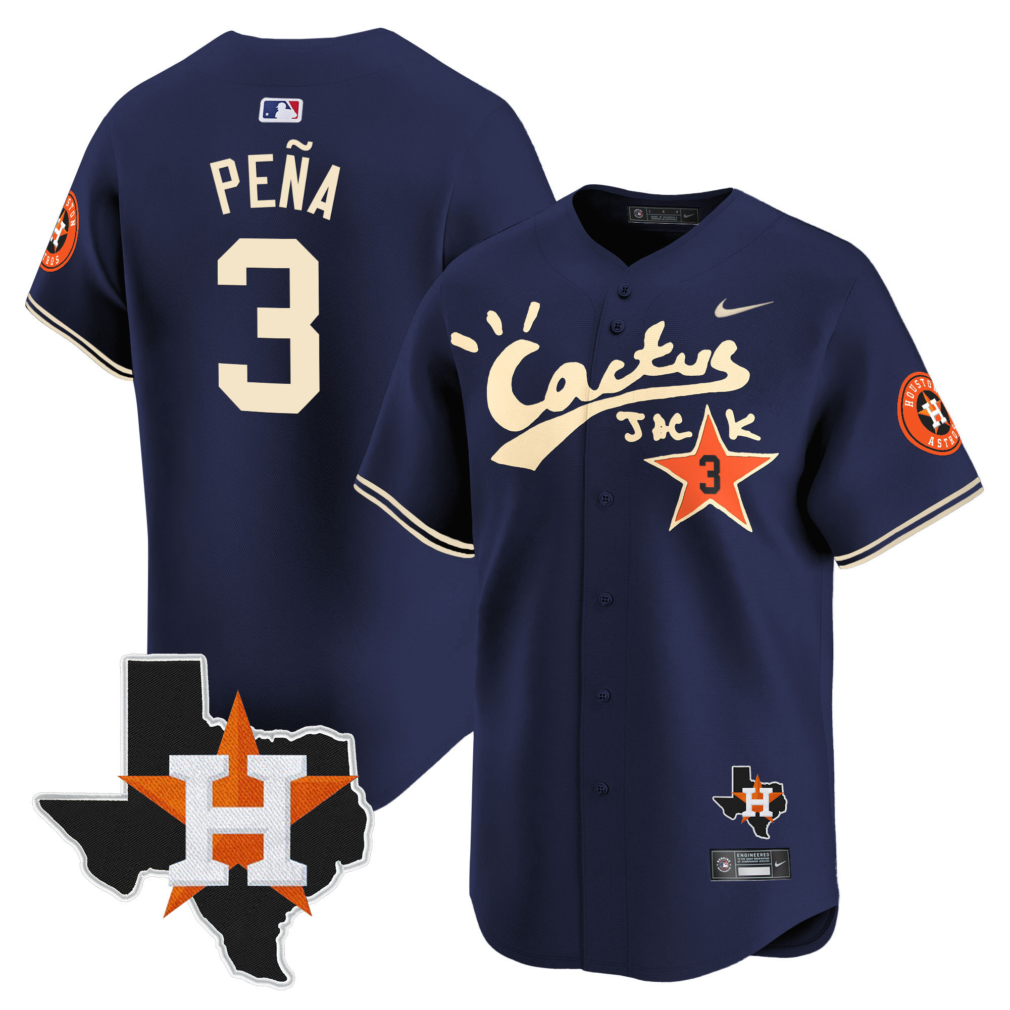 Jeremy Pena Men's Cactus Jack Patch Vapor Premier Limited Navy Jersey - All Stitched
