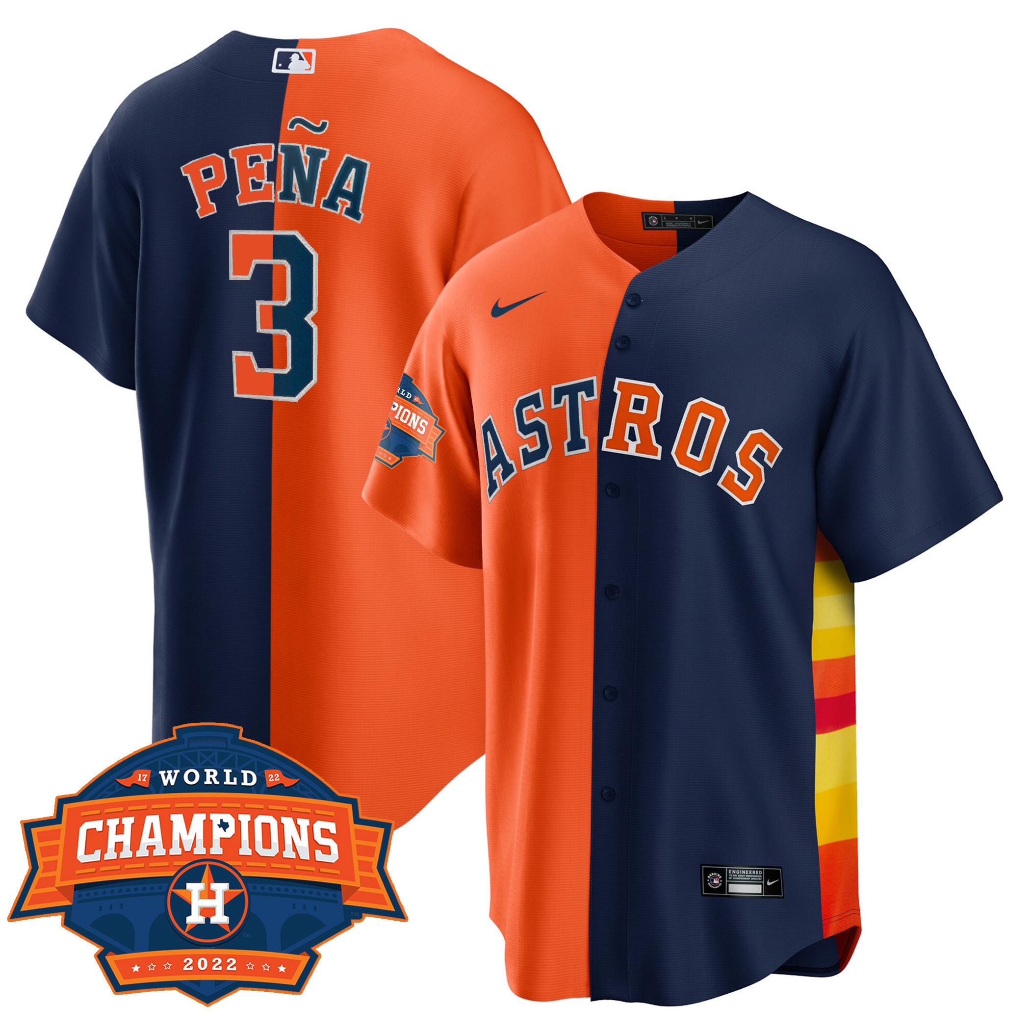 Jeremy Pena Men's Houston Astros Cool Base Split Champions Limited Player Orange Navy Jersey