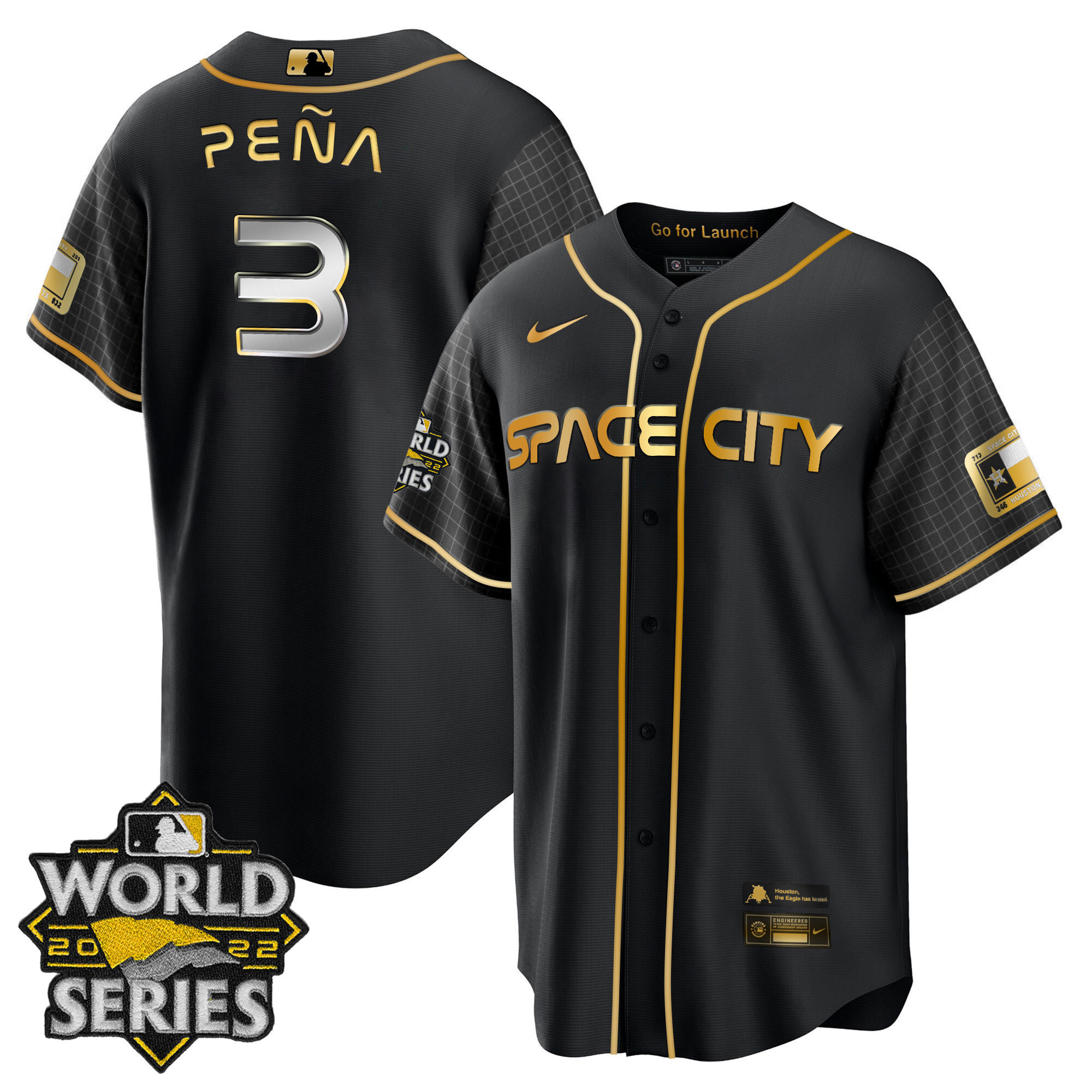 Jeremy Pena Men's Houston Astros Space City Gold World Series Cool Black Jersey