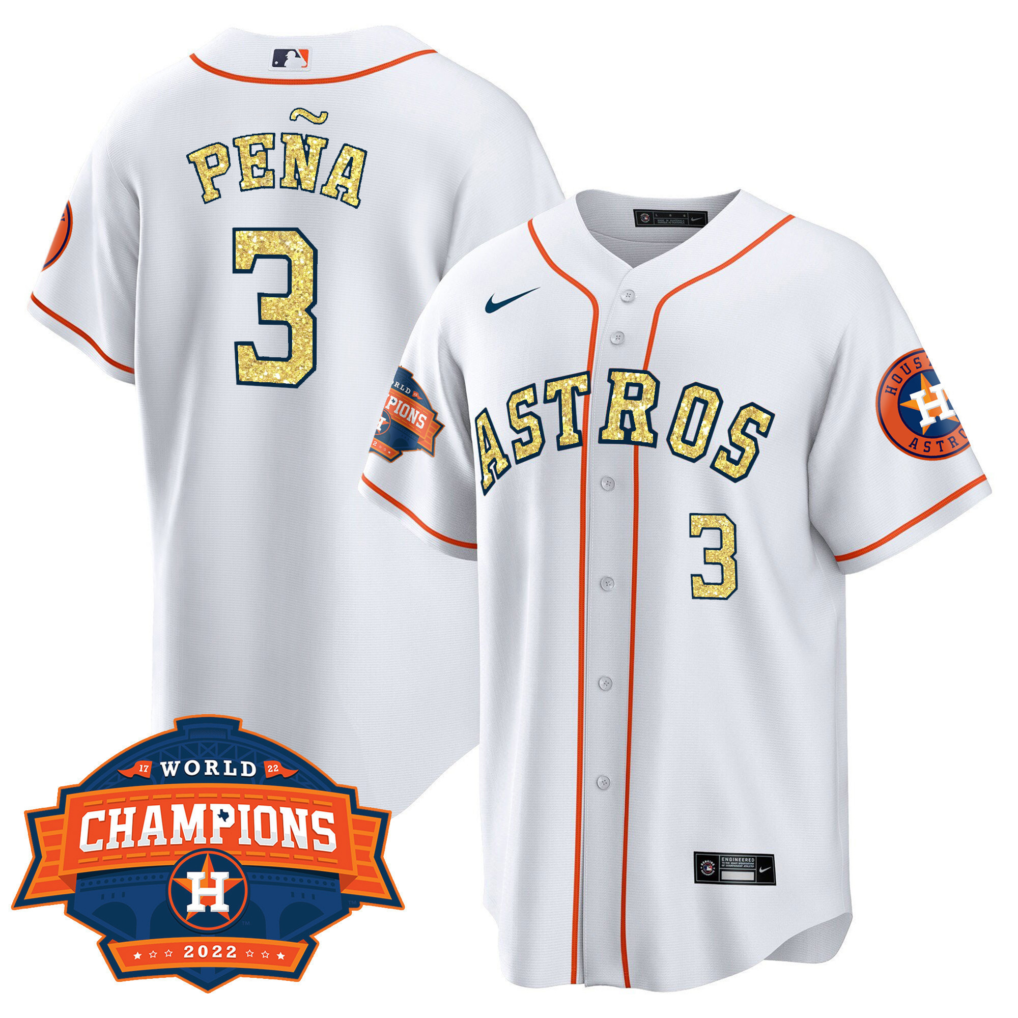 Jeremy Pena Men's Houston Astros Special White Gold World Series Champions Patch Cool Base Jersey