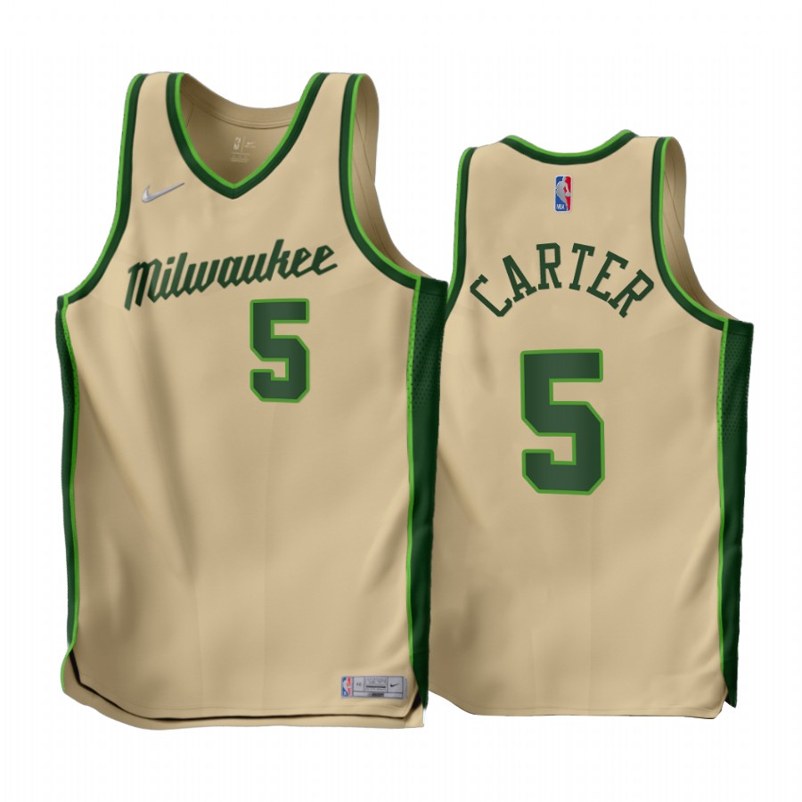 Jevon Carter Milwaukee Bucks Cream #5 Earned Edition Jersey