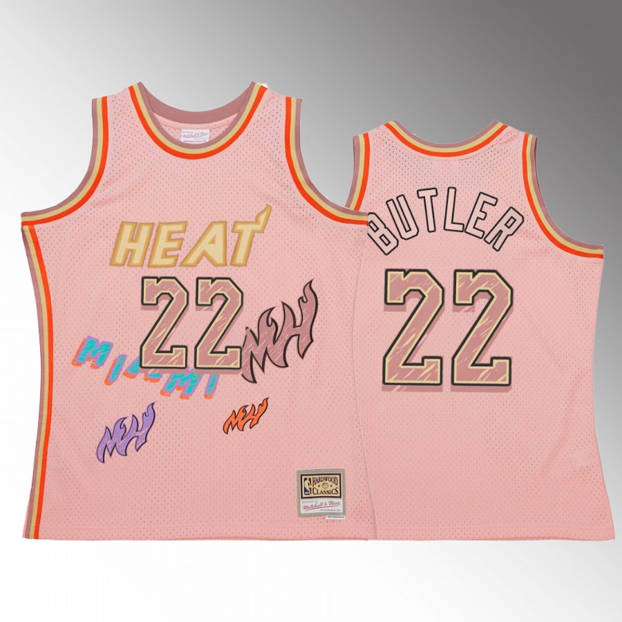 Jimmy Butler #22 Miami Heat Sidewalk Sketch Pink Hardwood Classics Jersey