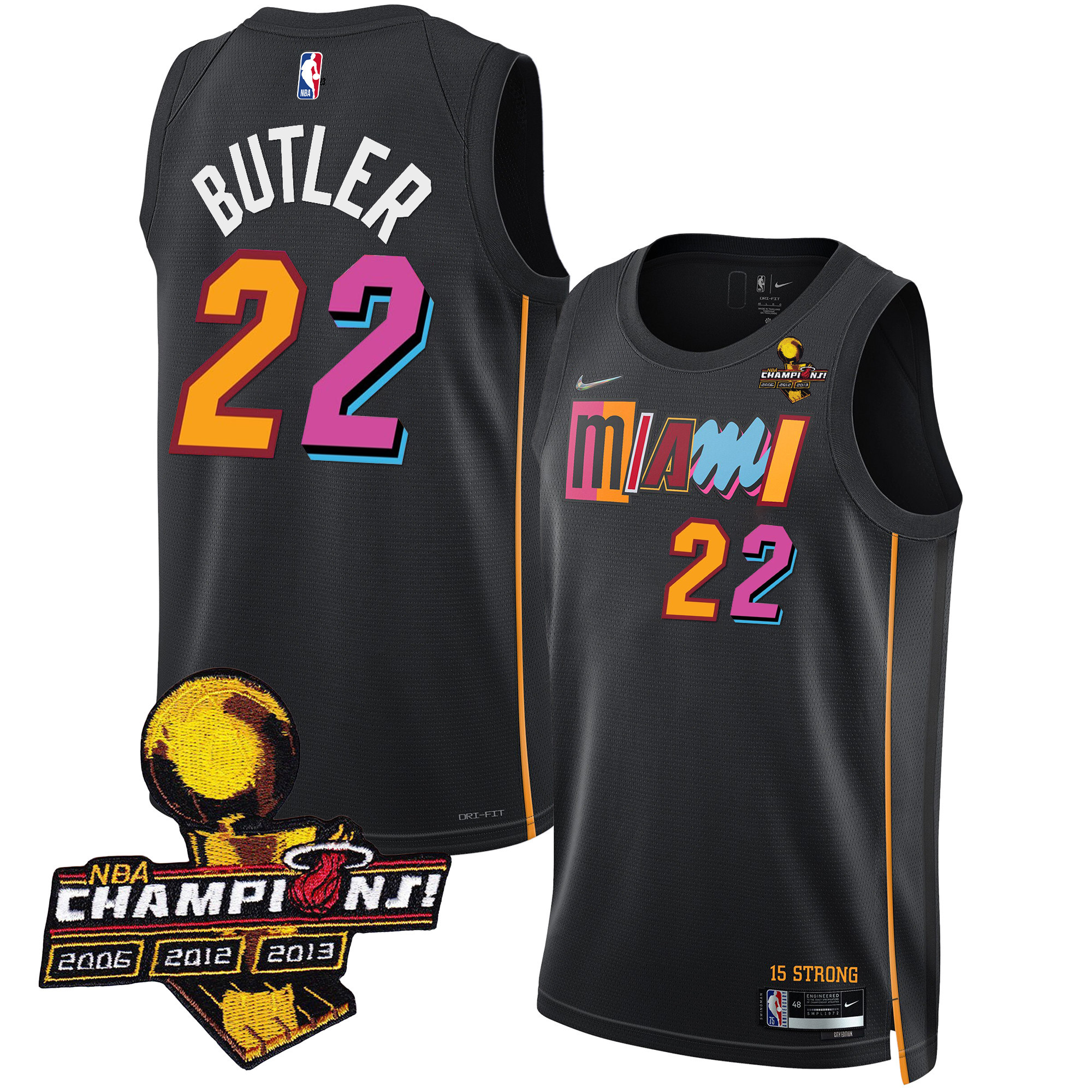 Jimmy Butler Men's Miami Heat 3-Time Champions Patch Collection City Black Jersey - All Stitched