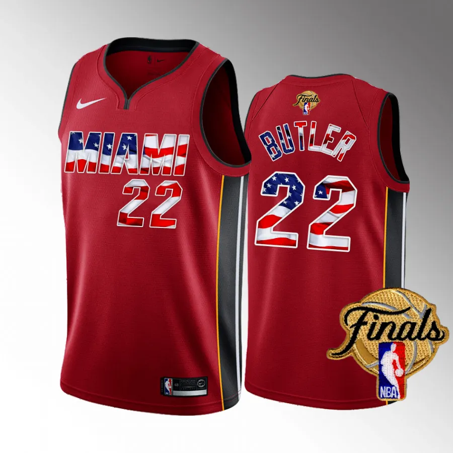 Jimmy Butler Miami Heat Finals Patch Red #22 U.S. flag Jersey Men