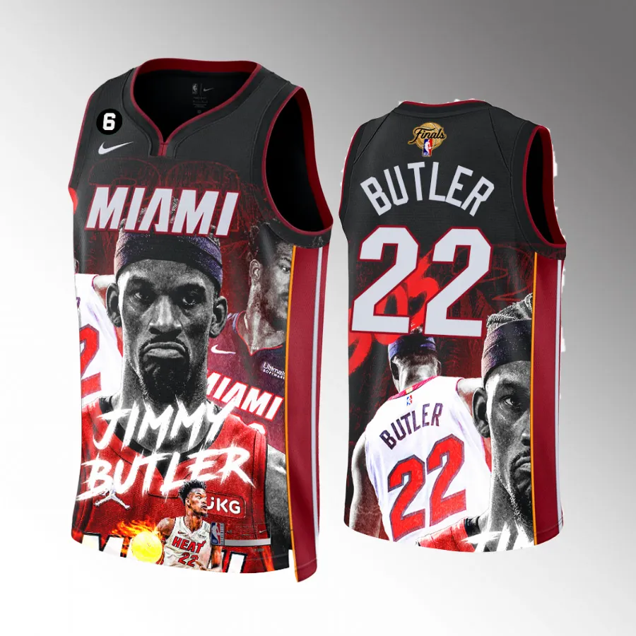 Jimmy Butler Miami Heat Finals Print Graphics Black #22 Icon Edition Jersey Men
