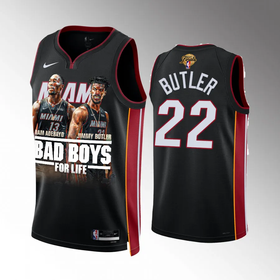 Jimmy Butler Miami Heat Bad Boys Finals Black #22 Print Graphics Jersey Men