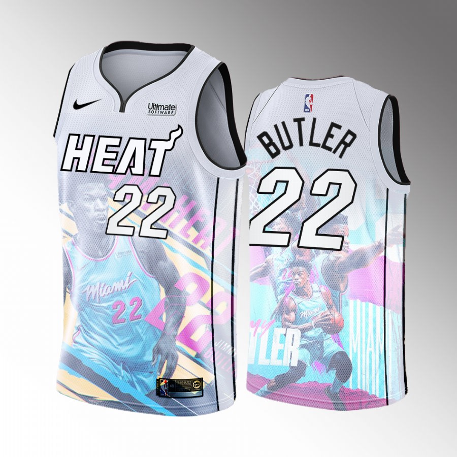 Jimmy Butler Miami Heat White Hot Playoffs Highlights Jersey White #22
