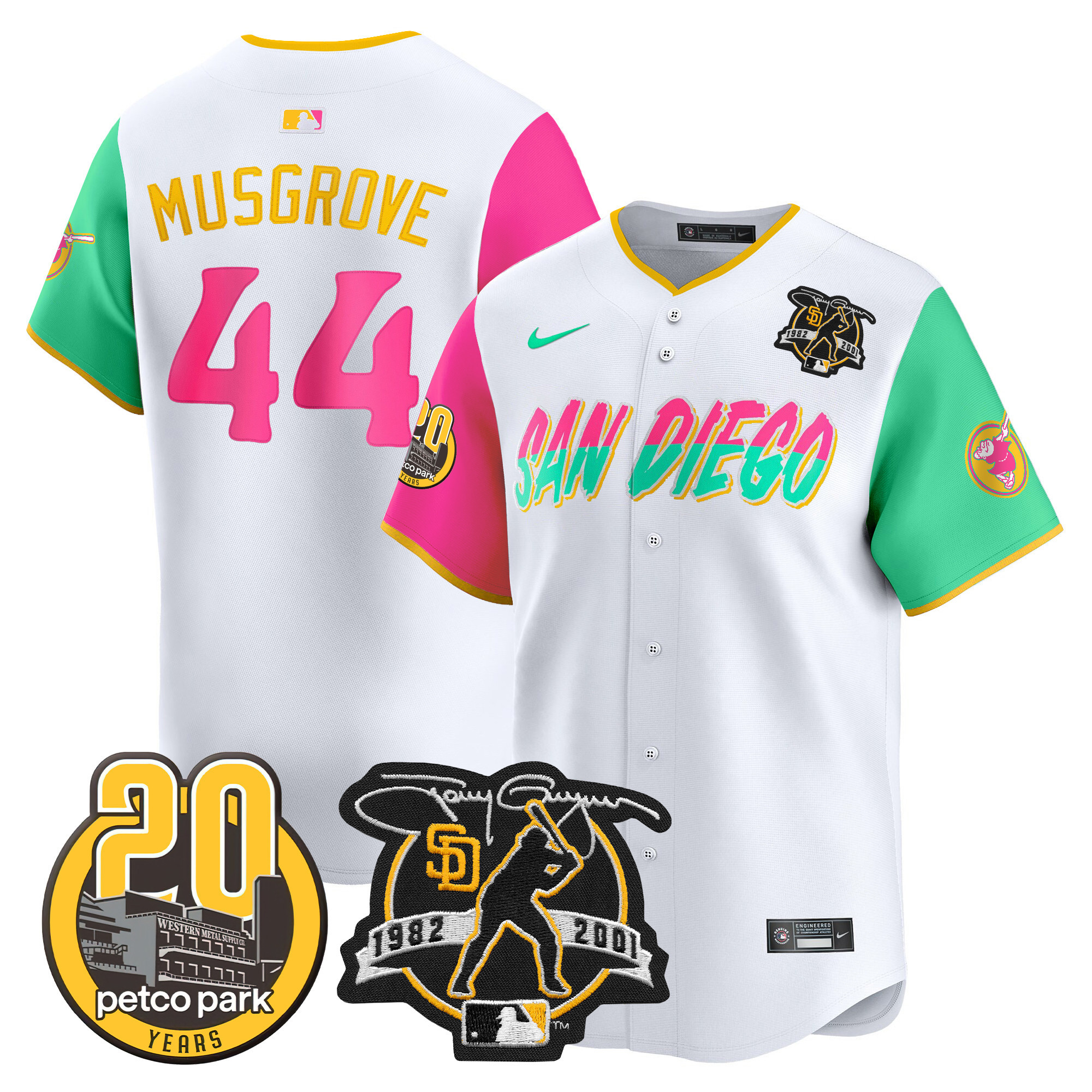 Joe Musgrove Men's San Diego Padres Tony Gwynn & Petco Park 20th Patch Vapor Premier Limited City Connect Jersey