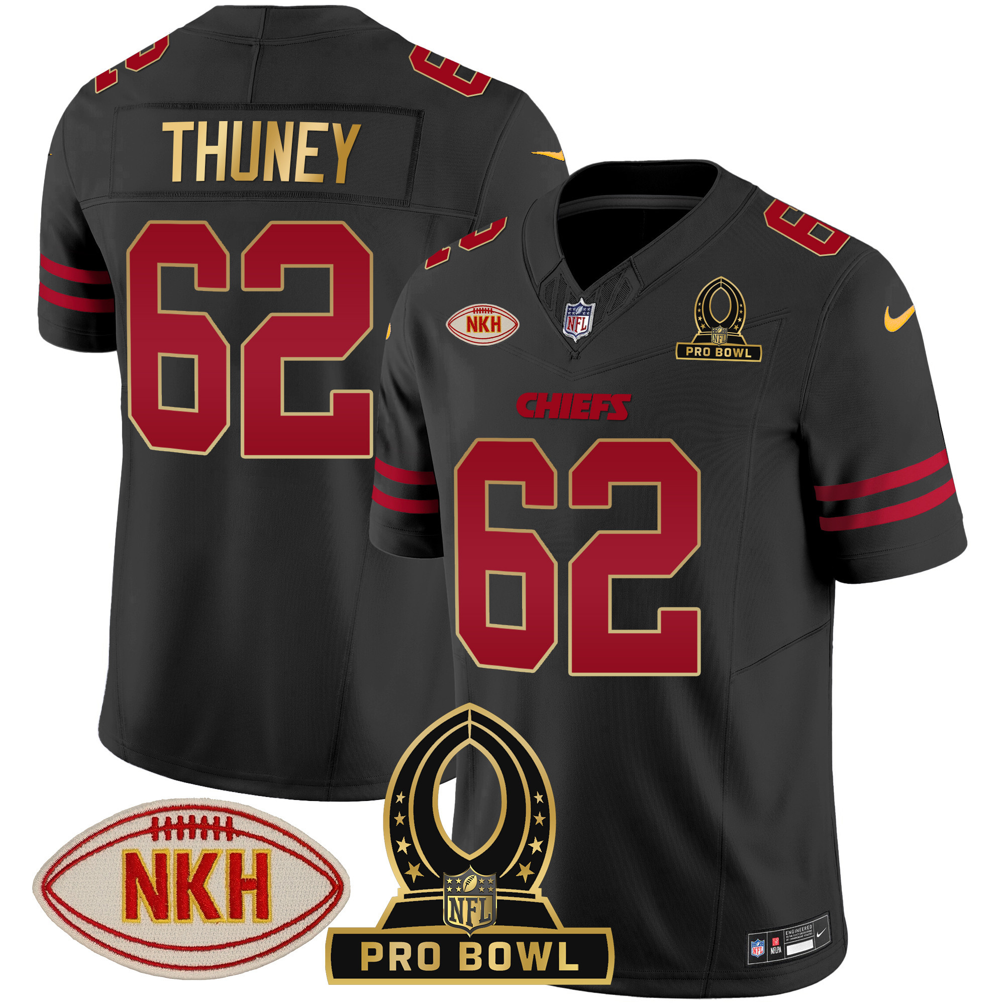 Joe Thuney Men's Kansas City Chiefs Pro Bowl Patch Vapor Gold Trim Jersey