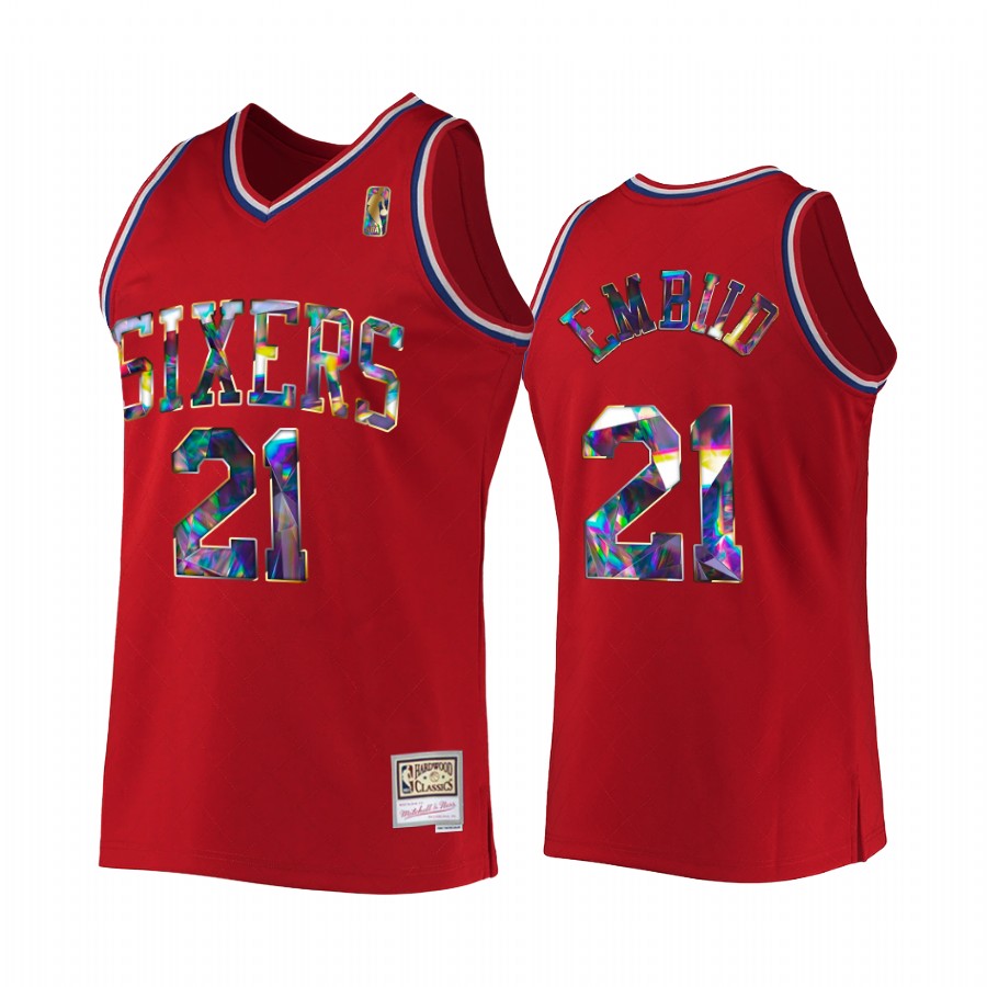 Joel Embiid #21 Philadelphia 76ers 75th Diamond Badge Red Hardwood Classics Jersey