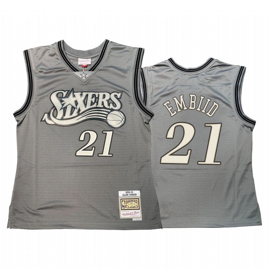 Joel Embiid #21 Philadelphia 76ers Hardwood Classics Jersey Gray